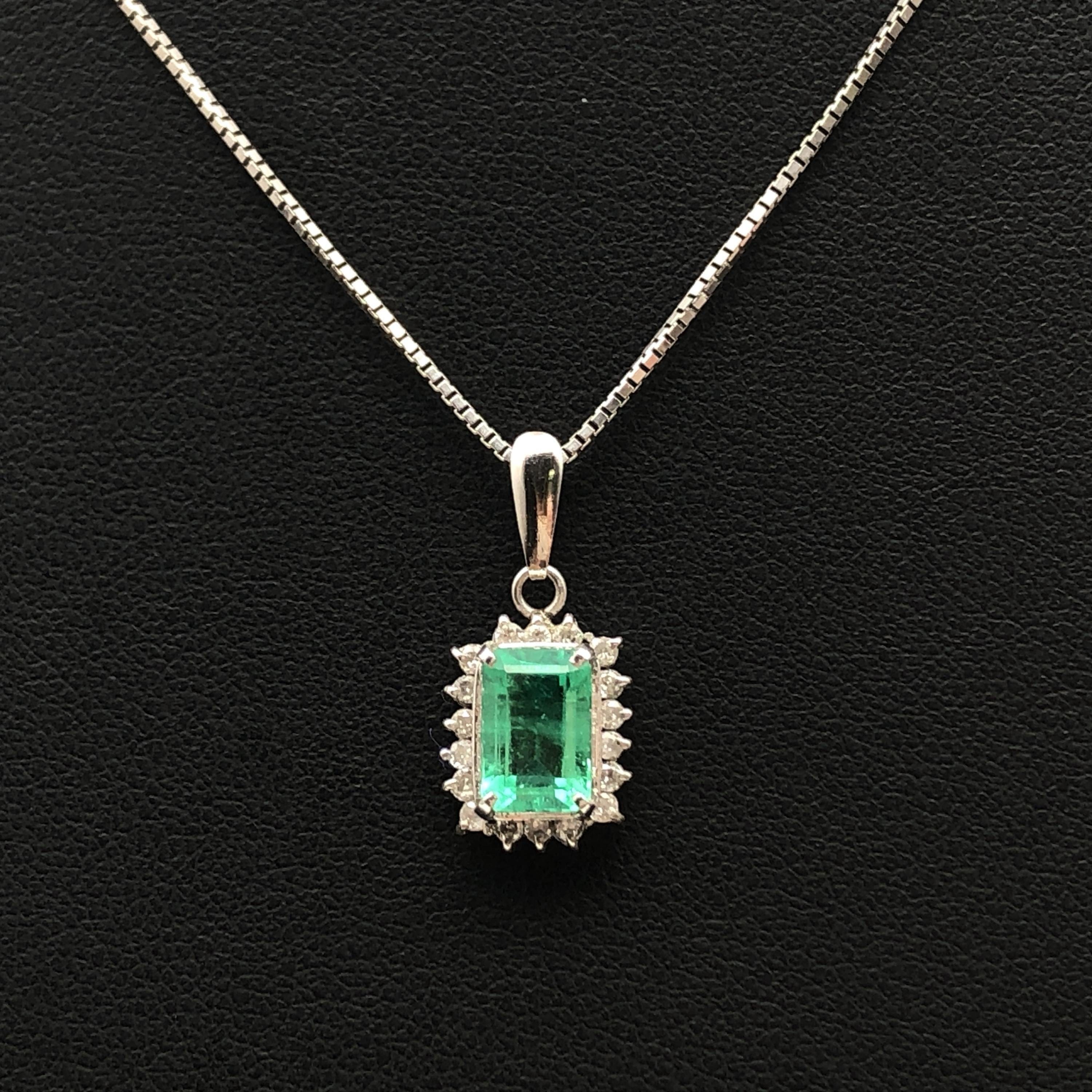 Custom Jewelry Custom Jewelry 1P Emerald & Diamond Necklace, E(1.02ct), D(0.18ct), PT900/PT850, 4.6g, 16inch C355300