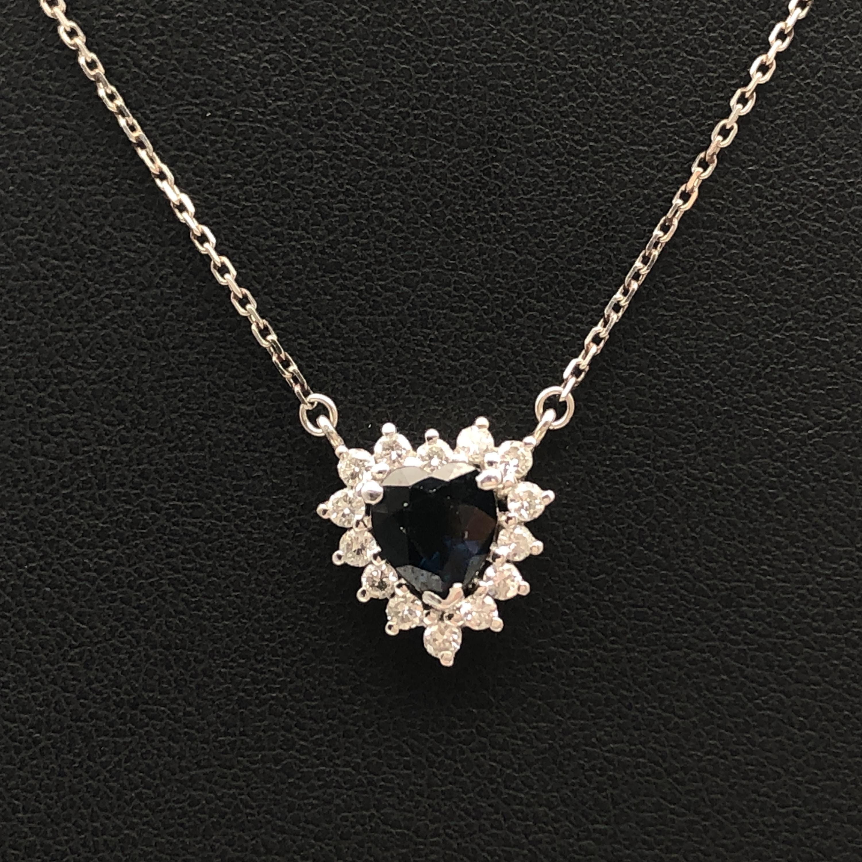 Custom Jewelry Custom Jewelry 1P Heart Sapphire & Diamond Necklace, S(1.32ct), D(0.35ct), PT900, 5.1g, 15inch C297116