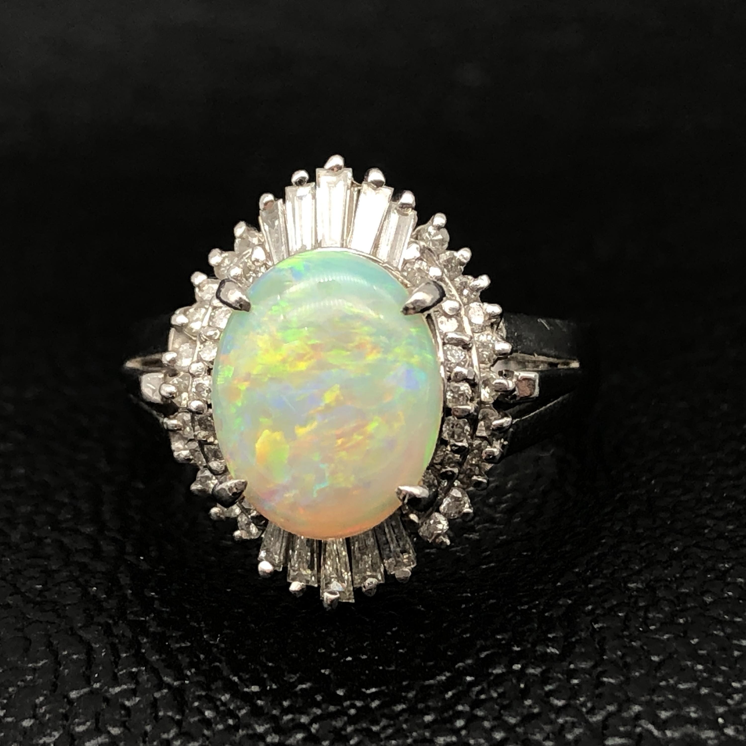 Custom Jewelry Custom Jewelry 1P Opal & Diamond Ring, O(1.27ct), D(0.43ct), PT900, 7.4g, US Size 6 C387935