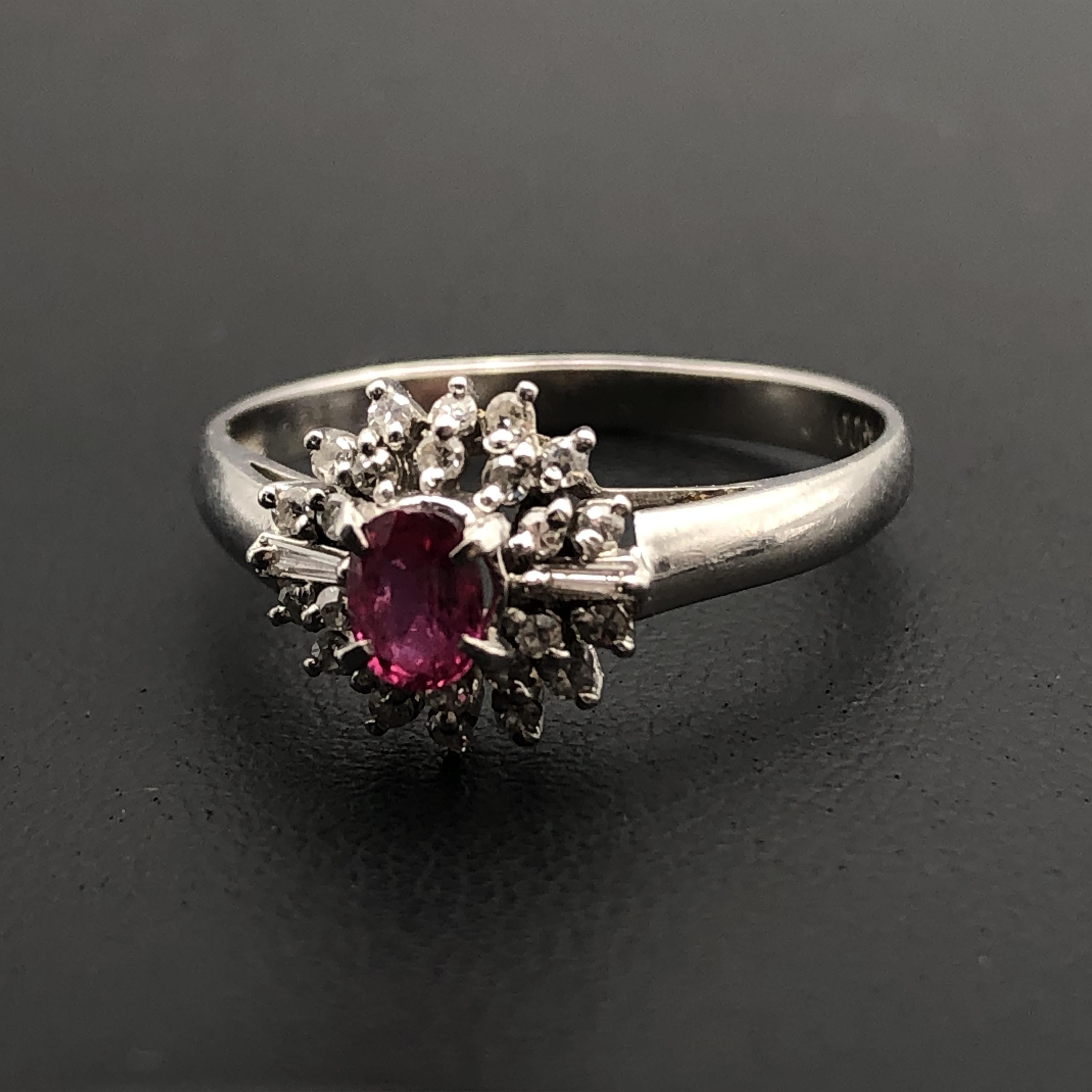 Custom Jewelry Custom Jewelry 1P Ruby & Diamond Ring, R(0.24ct), D(0.16ct), PT900, 3.0g, US Size 6.5 C387131