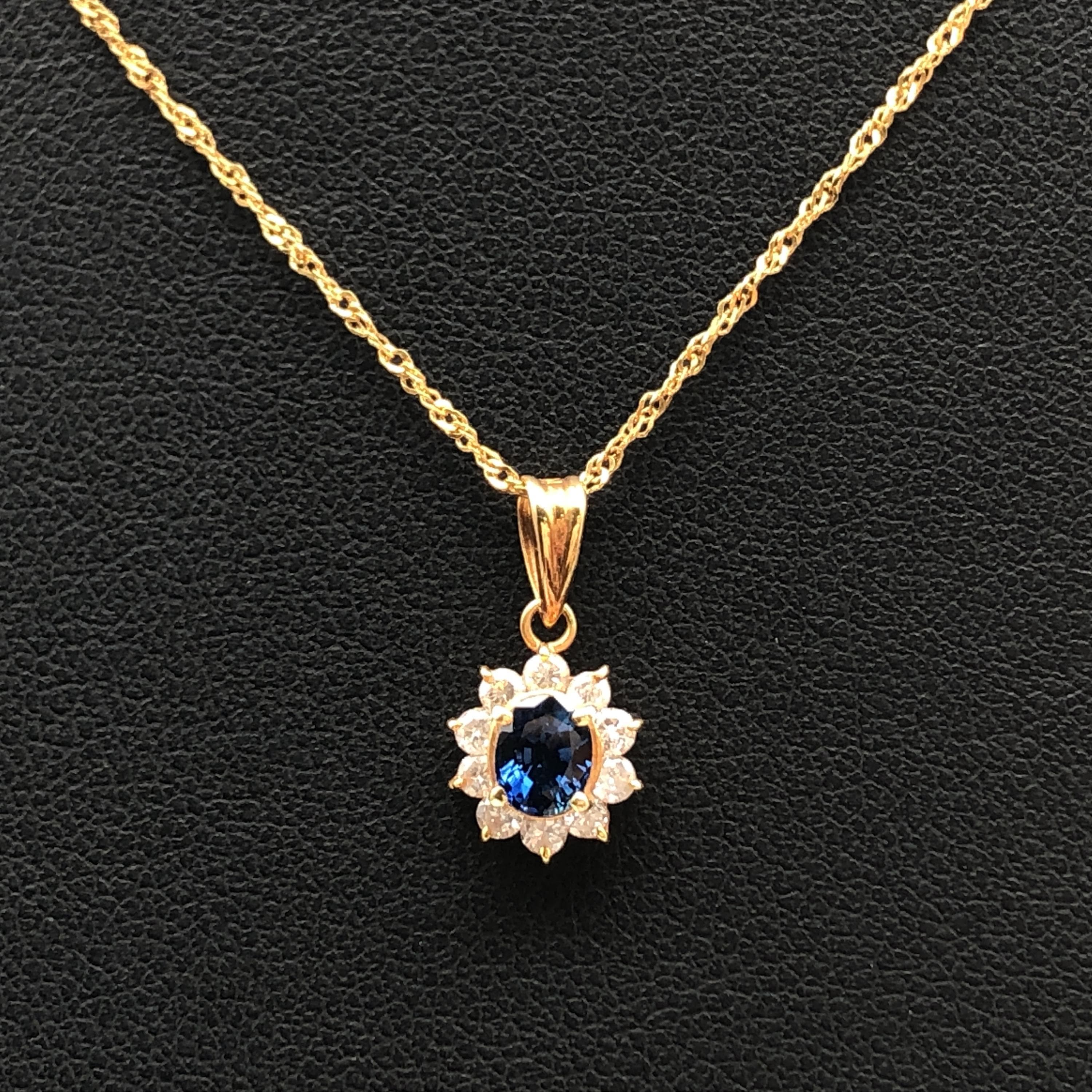 Custom Jewelry Custom Jewelry 1P Sapphire & Diamond Necklace, K18YG, 1.7g, 16inch C366335