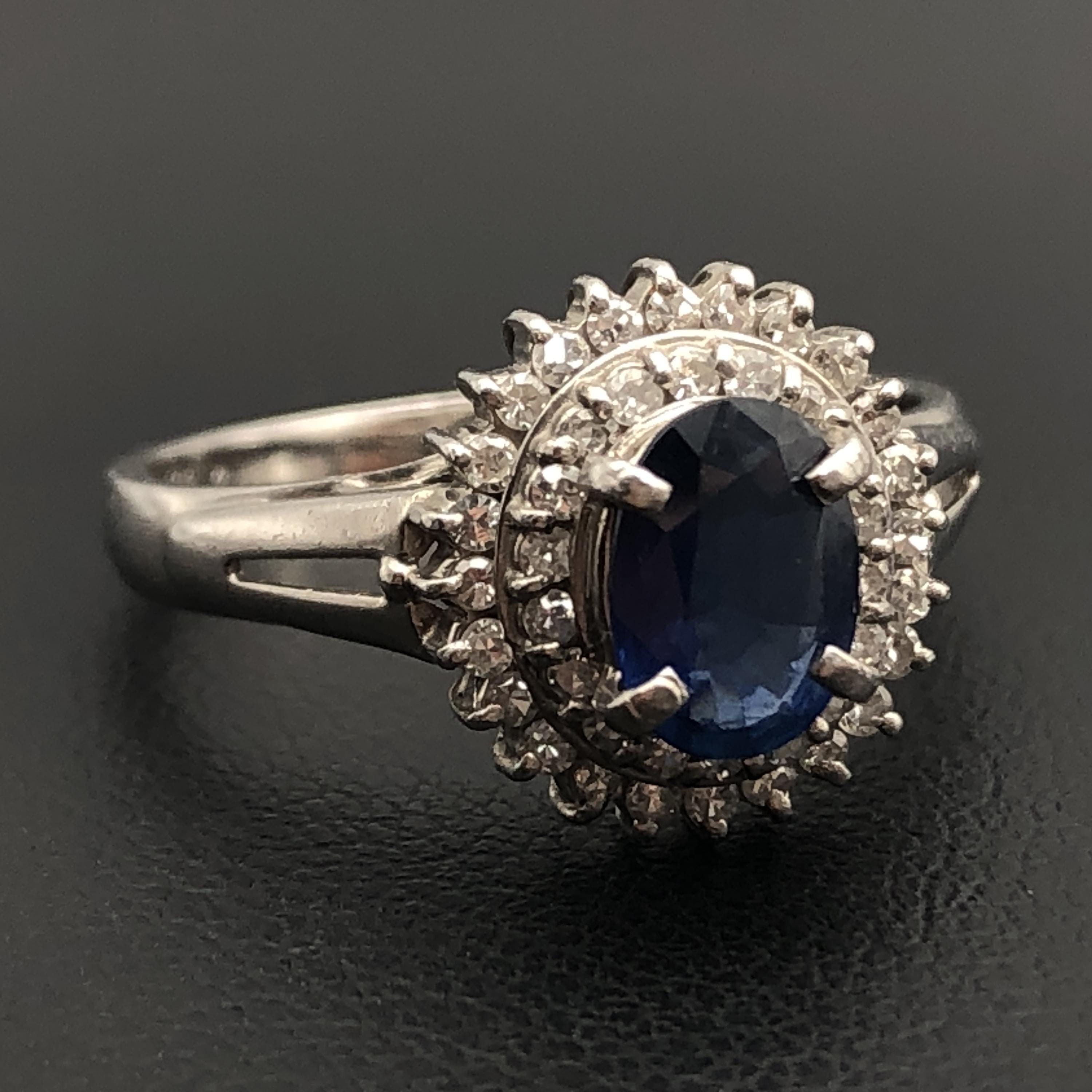 Custom Jewelry Custom Jewelry 1P Sapphire & Diamond Ring, S(0.67ct), D(0.24ct), PT900, 3.9g, US Size 6 C297099