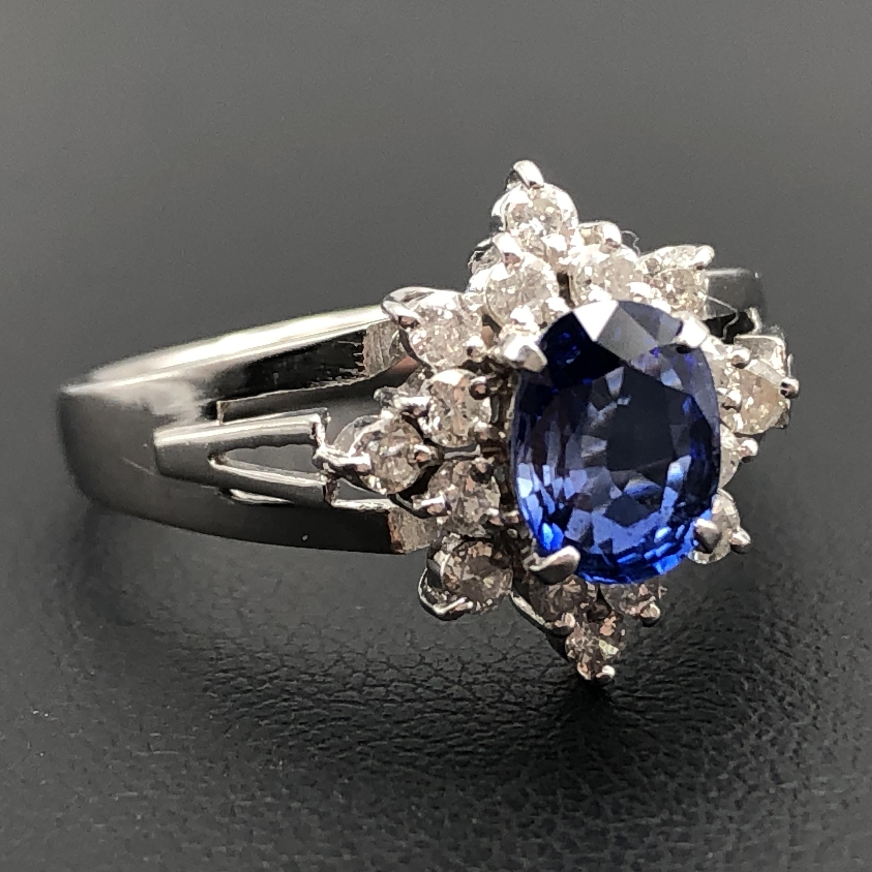 Custom Jewelry Custom Jewelry 1P Sapphire & Diamond Ring, S(0.86ct),  D(0.36ct), PT900, 4.2g, US Size 7.5 C366076