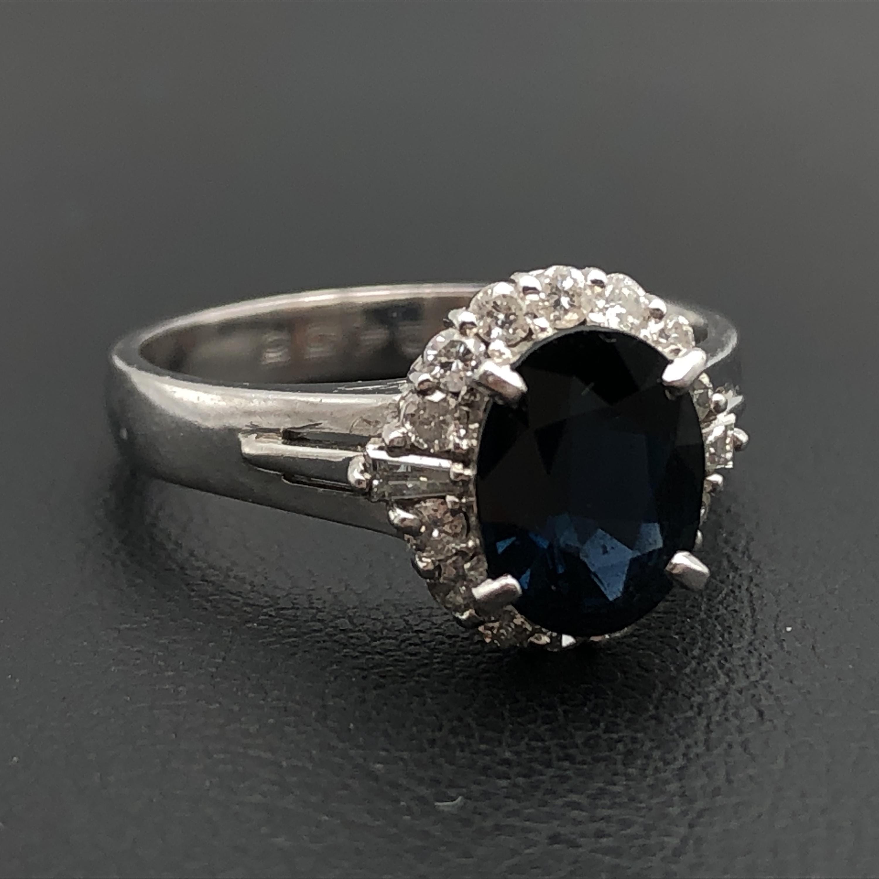 Custom Jewelry Custom Jewelry 1P Sapphire & Diamond Ring, S(1.46ct), D(0.31ct), PT900, 4.8g, US Size 6 C366340