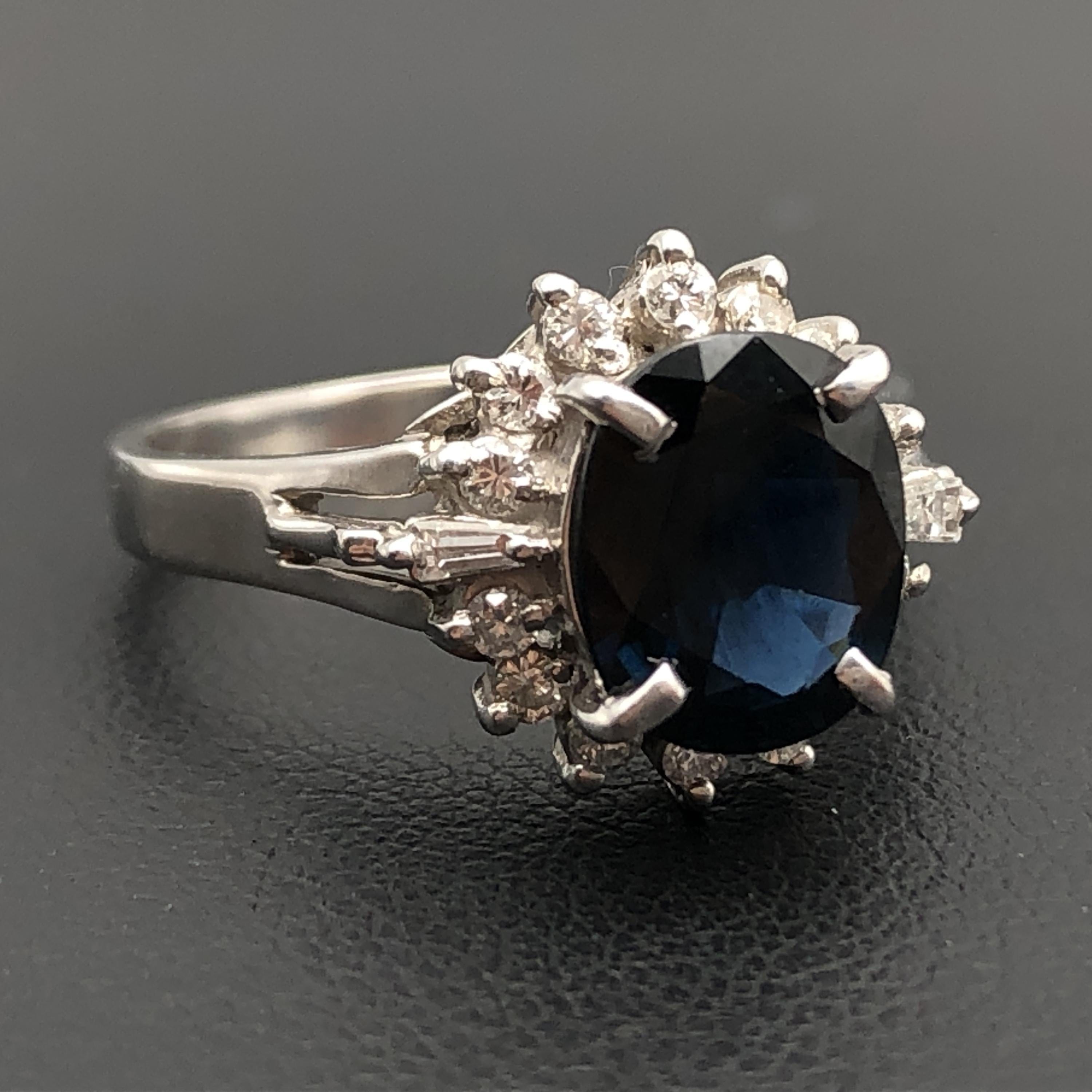 Custom Jewelry Custom Jewelry 1P Sapphire & Diamond Ring, S(1.65ct), D(0.25ct), PT850, 5.0g, US size 6 C355991
