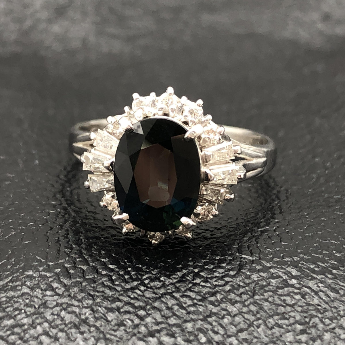 Custom Jewelry Custom Jewelry 1P Sapphire & Diamond Ring, S(2.13ct), D(0.34ct), PT900, 6.1g, US Size 6.5 C395102