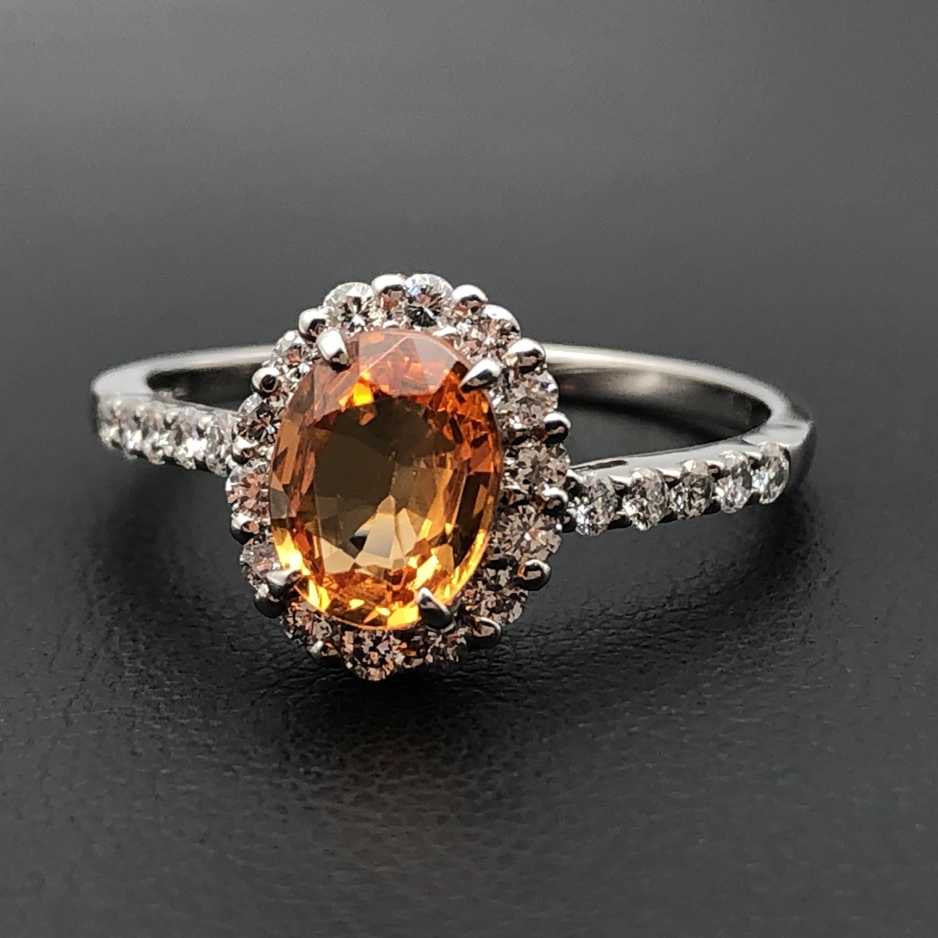 Custom Jewelry Custom Jewelry 1P Spessartite Garnet & Diamond Ring, SG(1.19ct), D(0.40ct), PT900, 3.2g, US Size 7, Sorting Included C366339