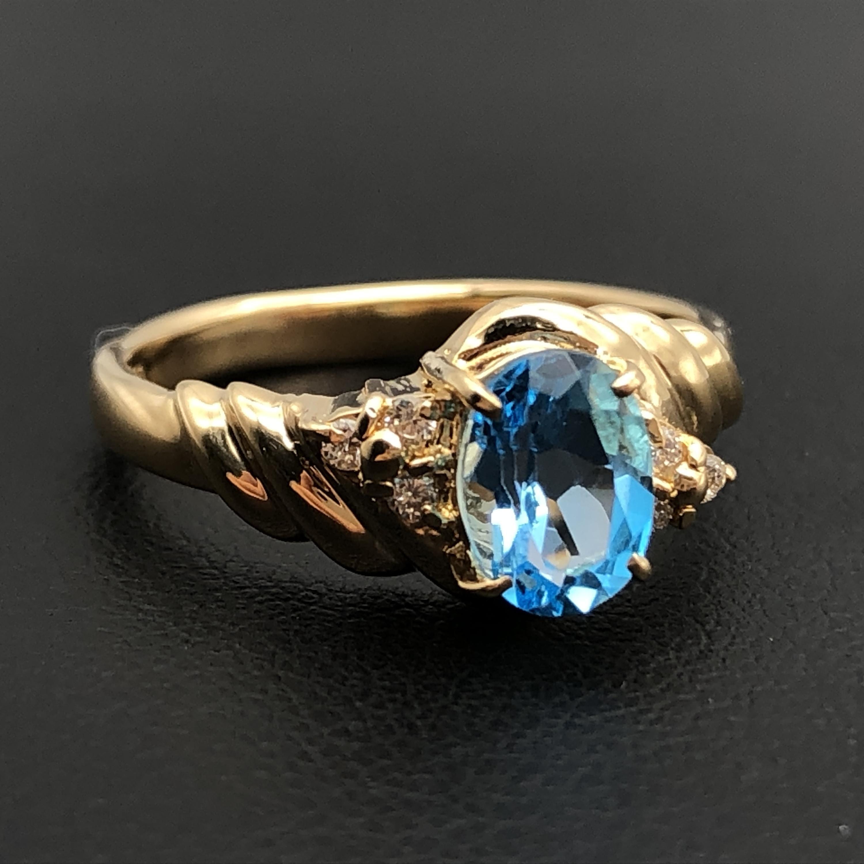Custom Jewelry Custom Jewelry 1P Topaz & Diamond Ring, D(0.06ct), K18YG, 3.2g, US Size US Size 6 C366030