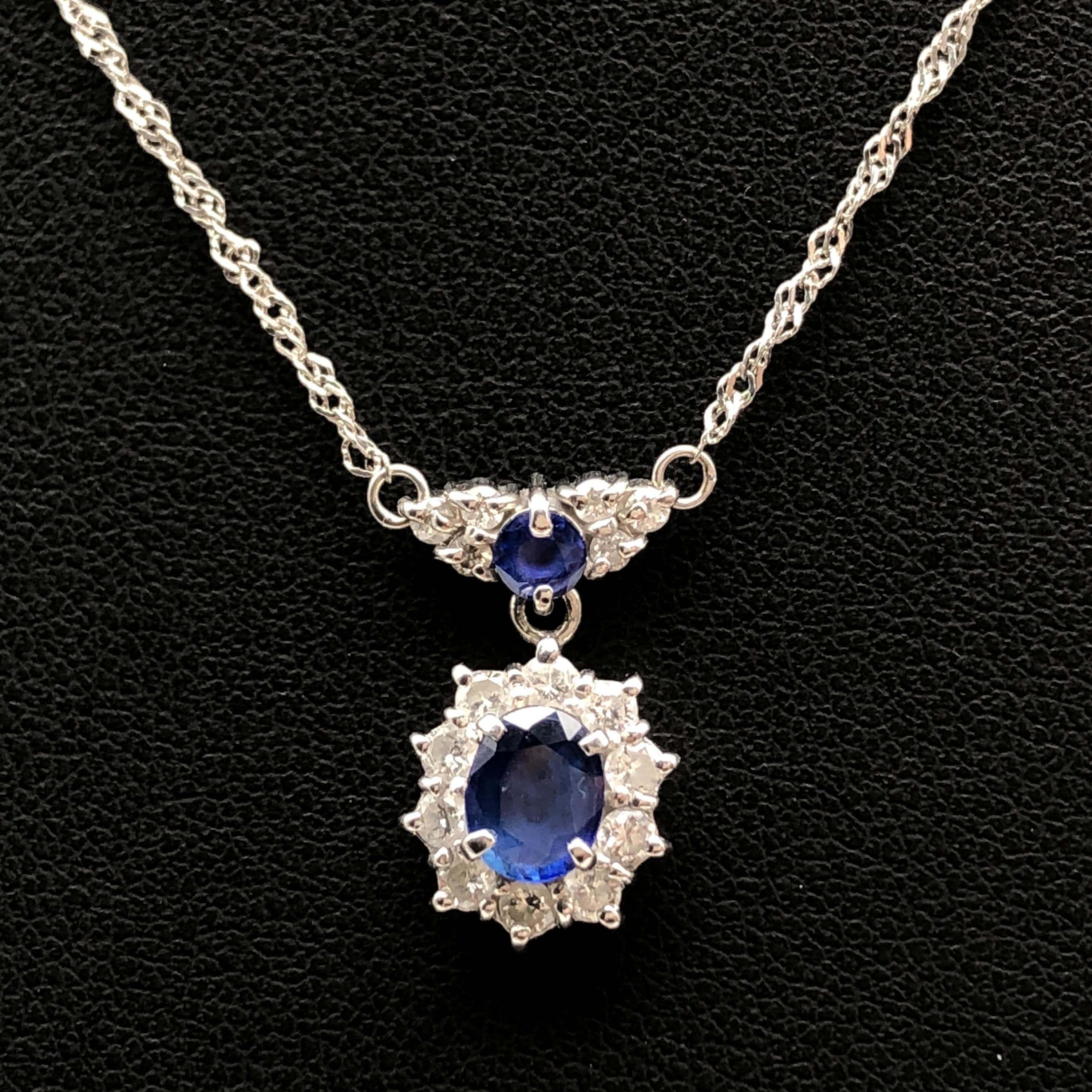 Custom Jewelry Custom Jewelry 2P Sapphire & Diamond Necklace, S(0.57ct), D(0.19ct), PT900/PT850, 4.9g, 16inch C355596