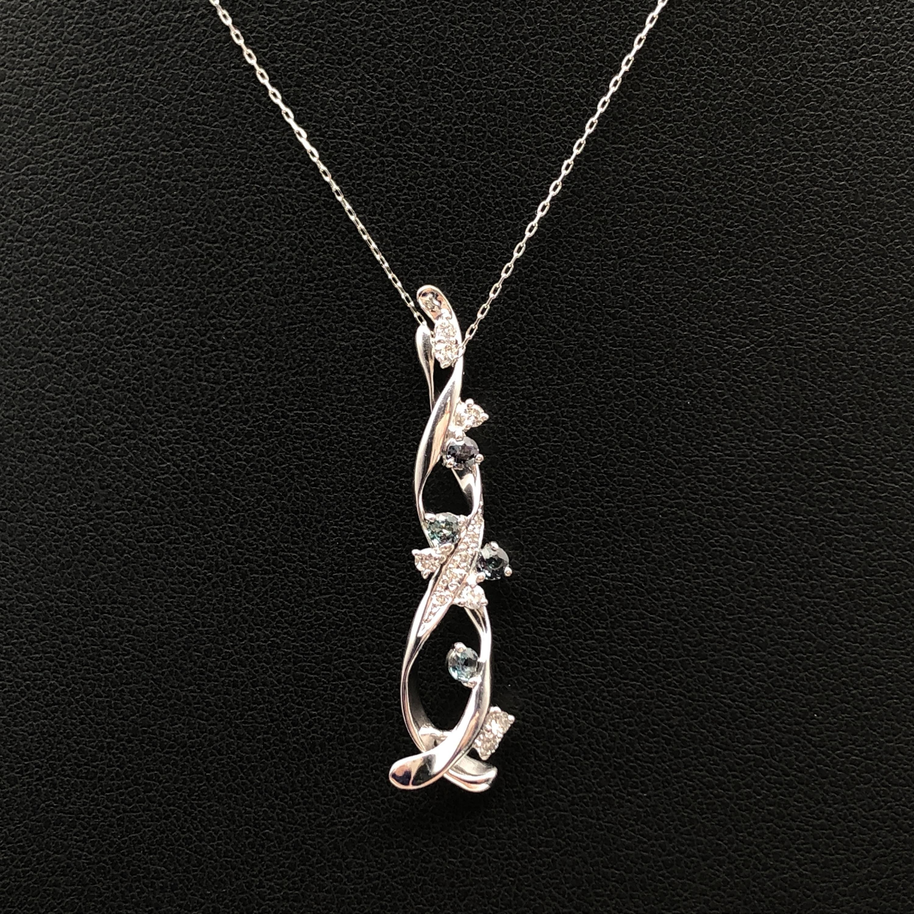 Custom Jewelry Custom Jewelry 4P Alexandrite & 7P Diamond Necklace, A(0.21ct), D(0.16ct), K18WG, 3.0g, 15inch, Sorting Included C387128