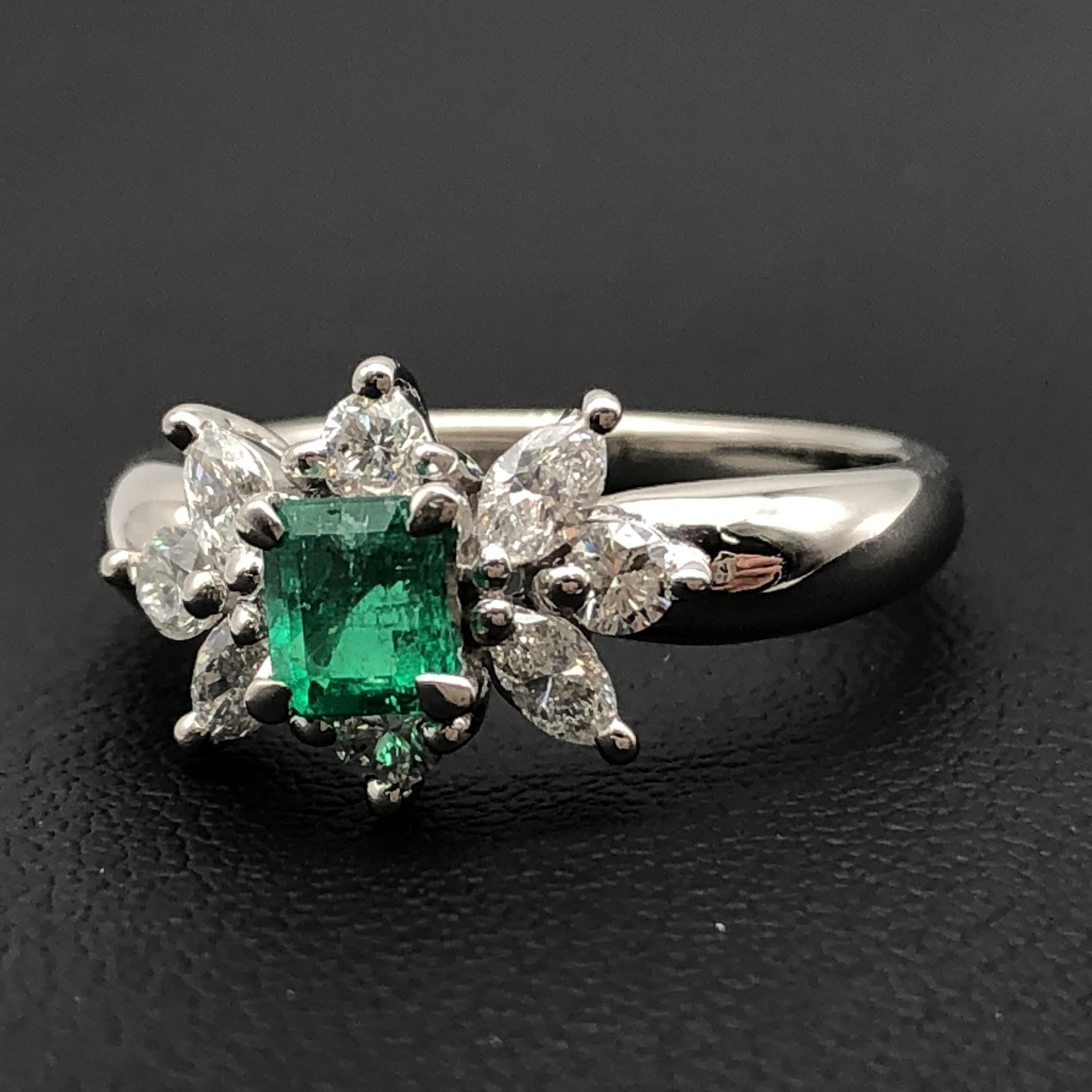 Custom Jewelry Custom Jewelry Emerald Diamond Ring, E(0.36ct) D(0.53ct), PT900, 4.97g, US Size 6.5 C387616