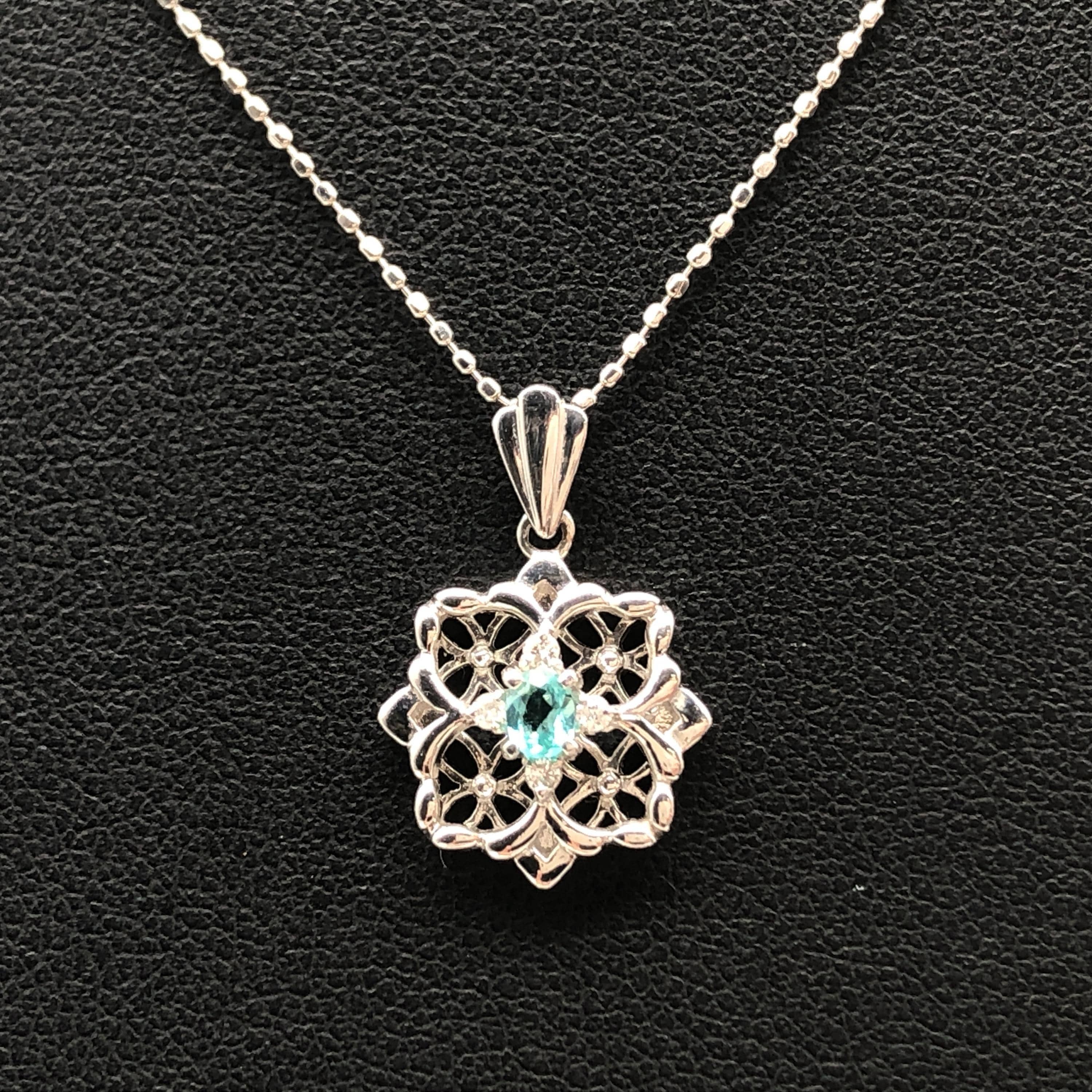 Custom Jewelry Custom Jewelry Flower Motif 1P Tourmaline & Diamond Necklace, T(0.07ct), D(0.04ct), PT900, 3.8g, 16inch C355759