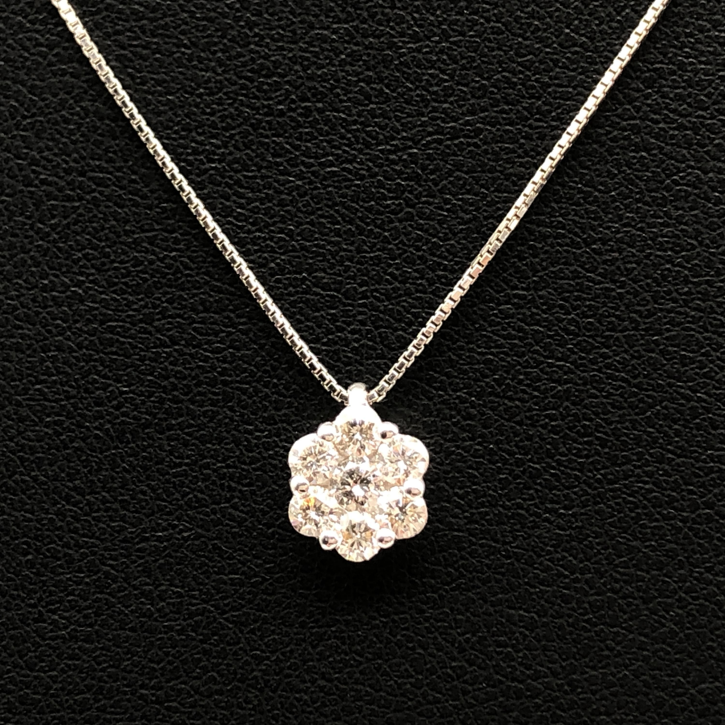 Custom Jewelry Custom Jewelry Flower Motif 7P Diamond Necklace, D(0.50ct), K18WG, 3.0g, 16.5inch C355729