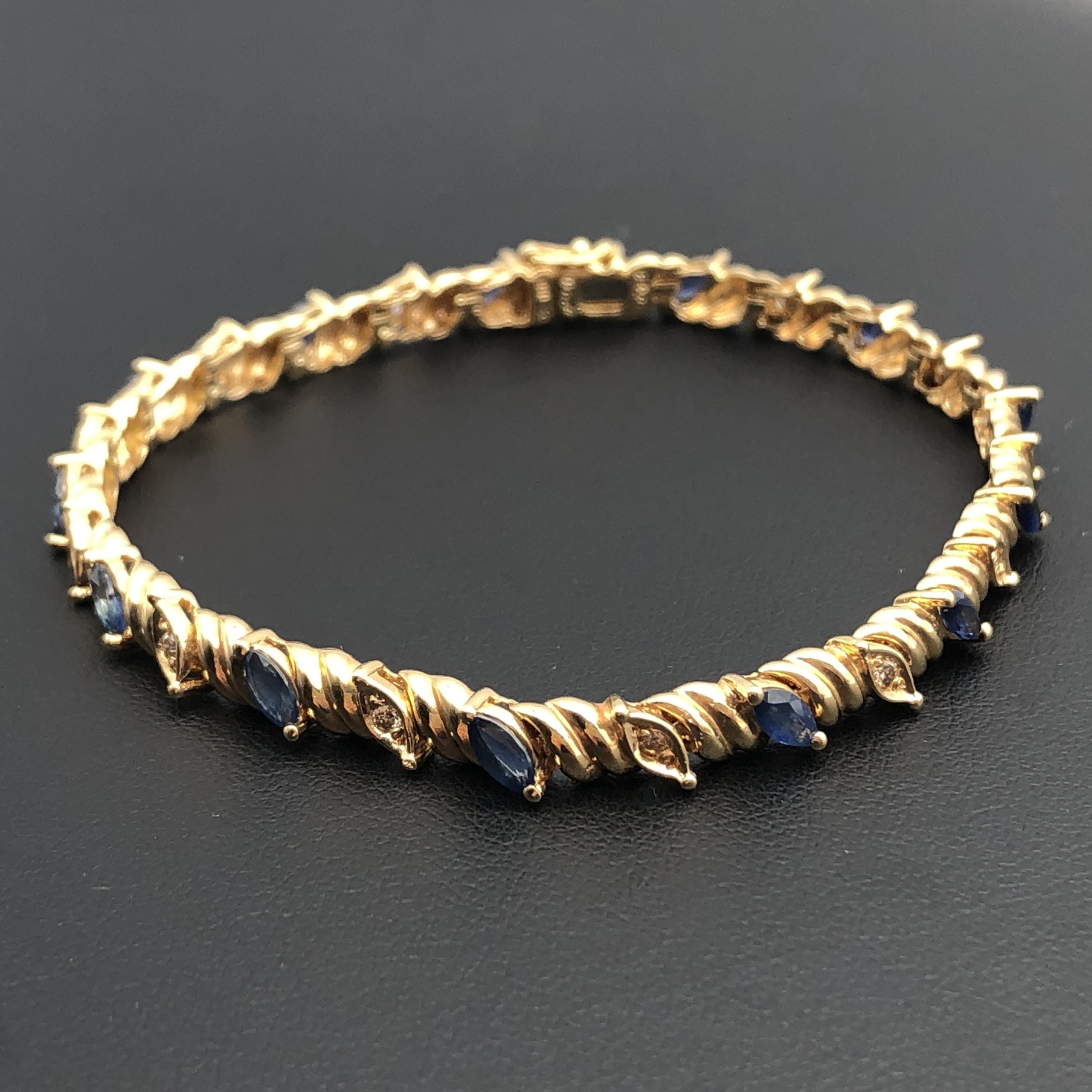 Custom Jewelry Custom Jewelry Sapphire & Diamond Bracelet, S(3.20ct), D(0.27ct), K18YG, 13.5g, 7inch C297221