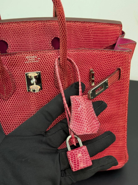 Hermès Birkin 25 Pink Lizard Leather Handbag