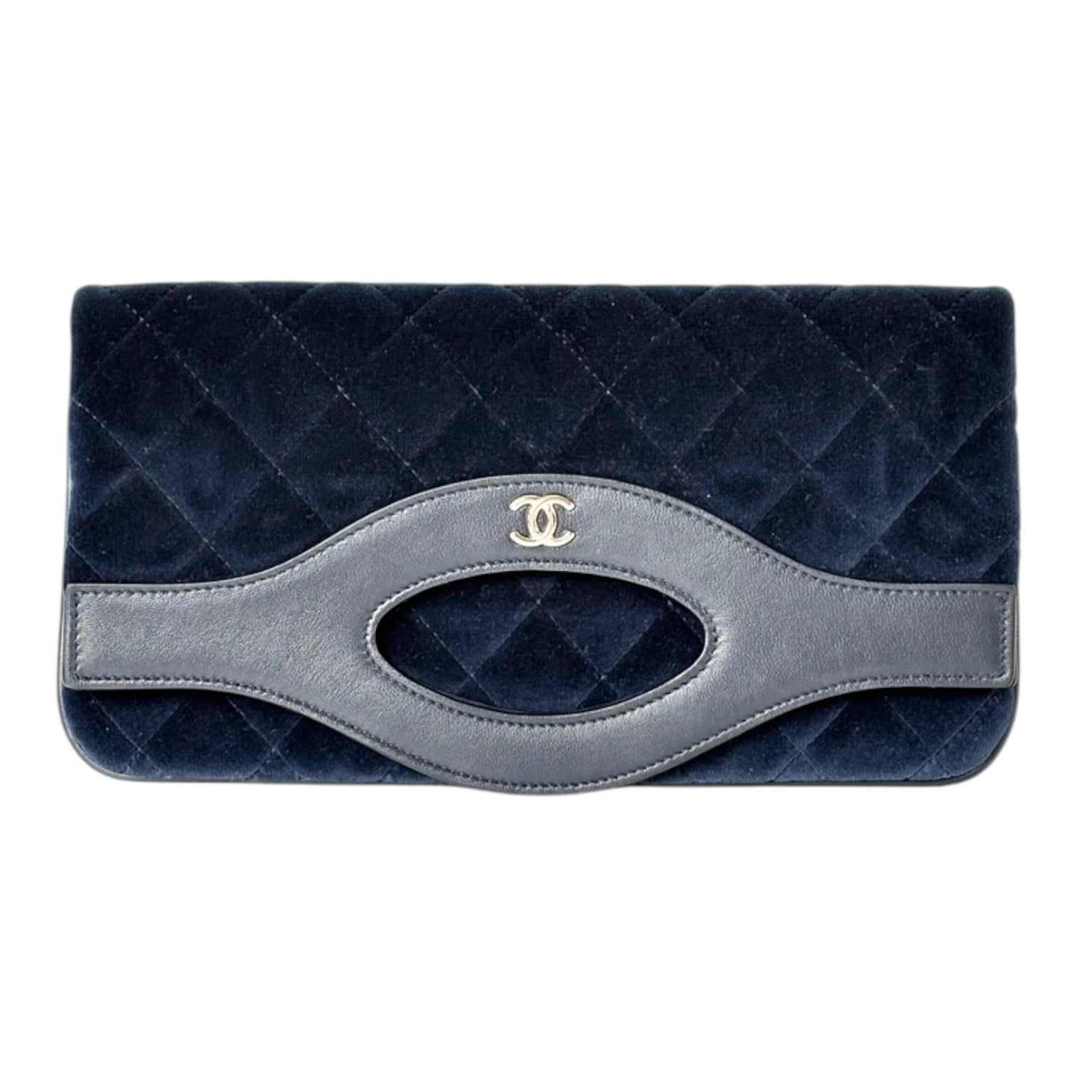 Chanel 31 Navy Velvet Clutch Bag