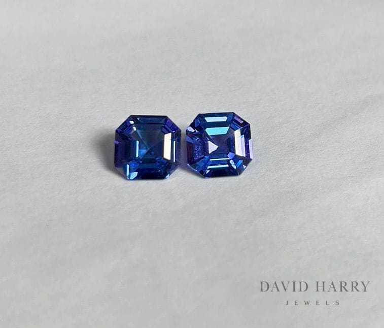 David Harry Jewels 5.96cts D Block Asscher Tanzanite Pair