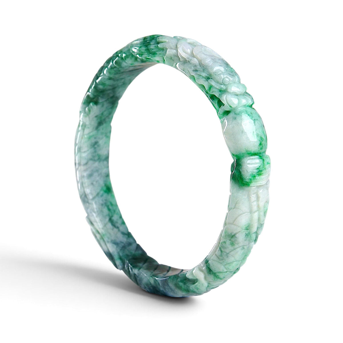 David Harry Jewels Type A Burmese Green Floating Flower Jadeite Bangle