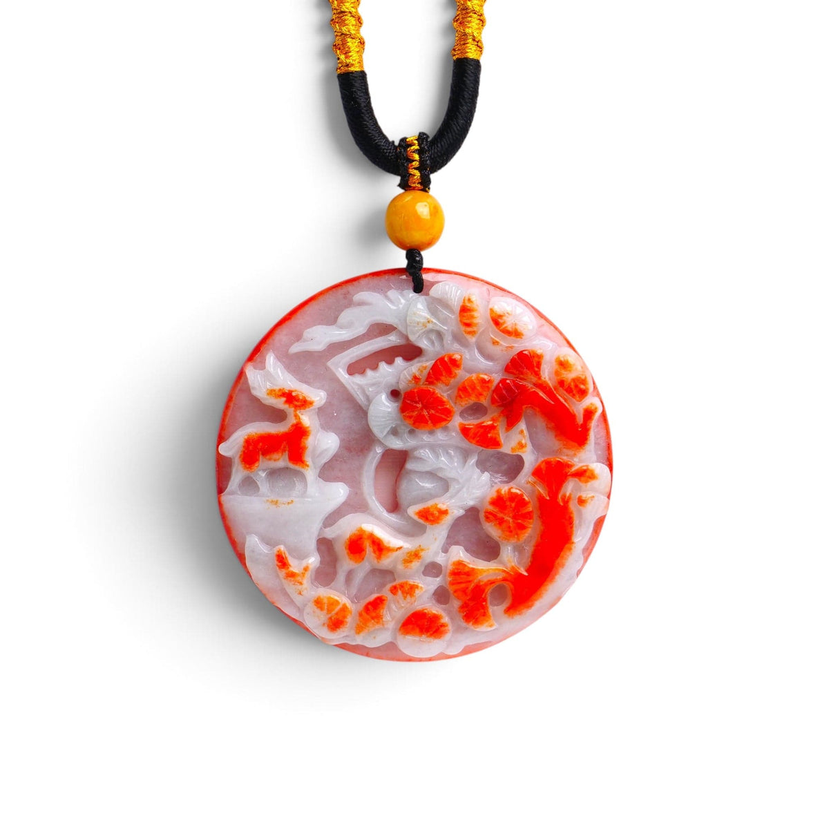 David Harry Jewels Bi-colour Burmese Jadeite Deer Carved Pendant Rope Necklace