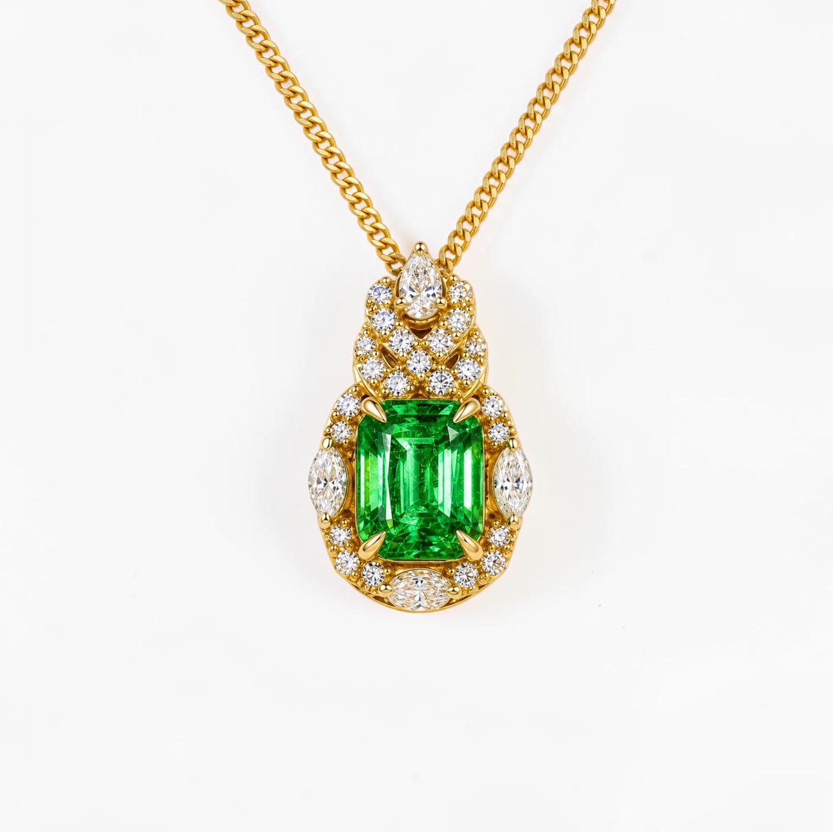 David Harry Jewels 1.14ct Tsavorite Garnet and Diamond Pendant in 18ct Yellow Gold