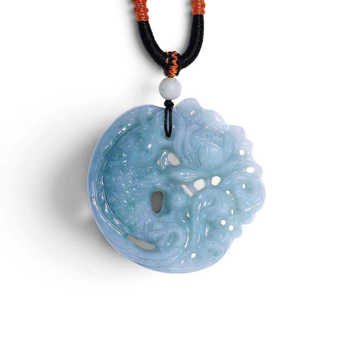 David Harry Jewels Type A Burmese Jadeite Green Carved Koi Pendant