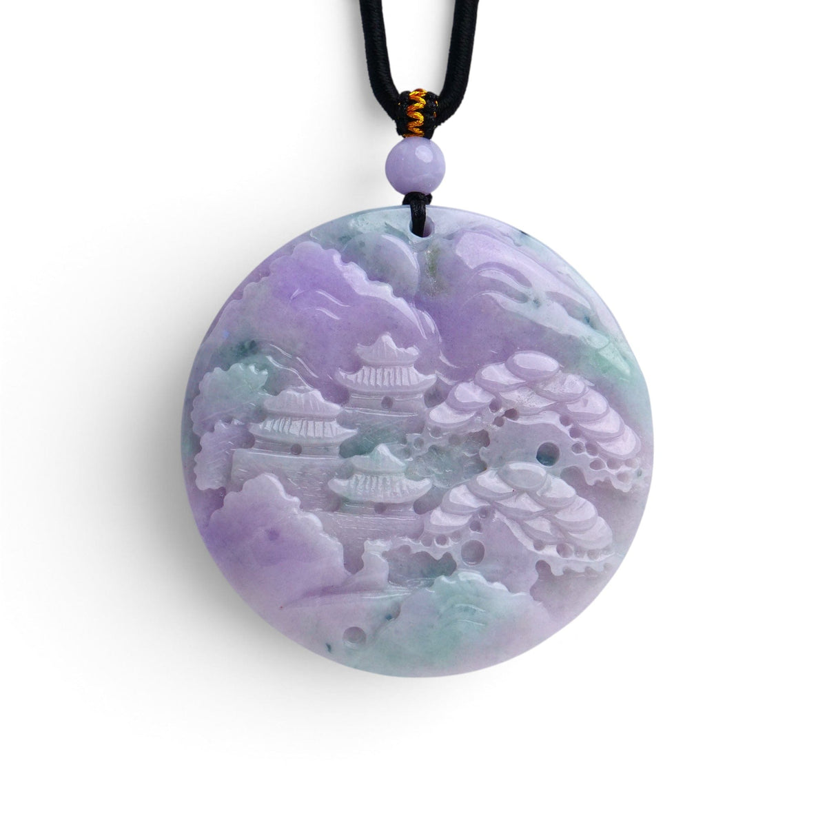 David Harry Jewels Type A Burmese Lavender Green Landscape Carved Pendant