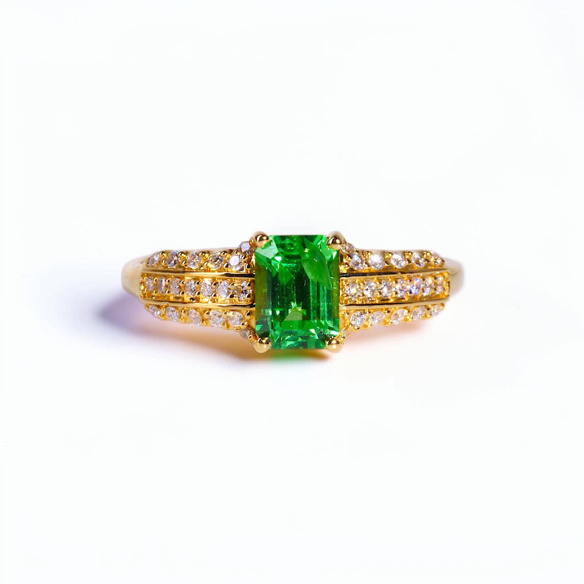 David Harry Jewels 0.88ct Tsavorite Garnet and Diamond Ring in 18ct Yellow Gold