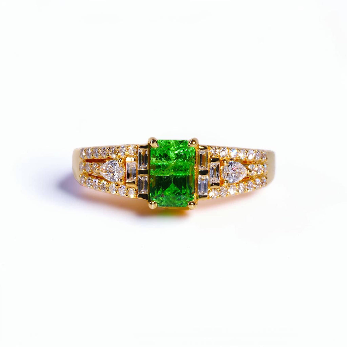 David Harry Jewels 0.96ct Tsavorite Garnet and Diamond Ring in 18ct Yellow Gold