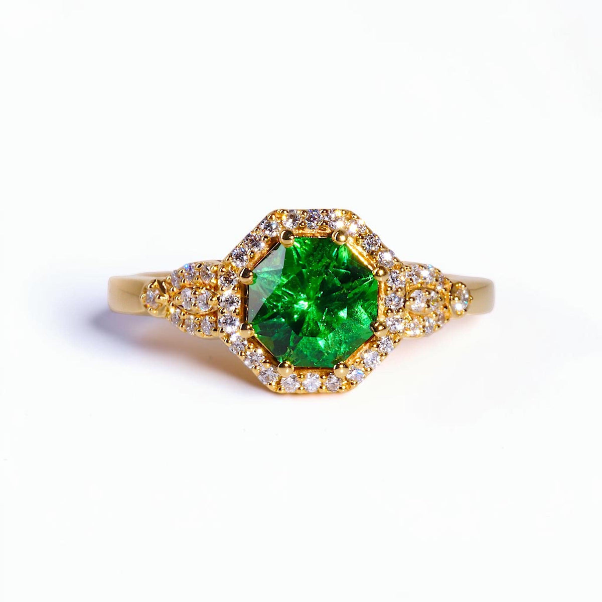 David Harry Jewels 1.29ct Tsavorite Garnet and Diamond Ring in 18ct Yellow Gold