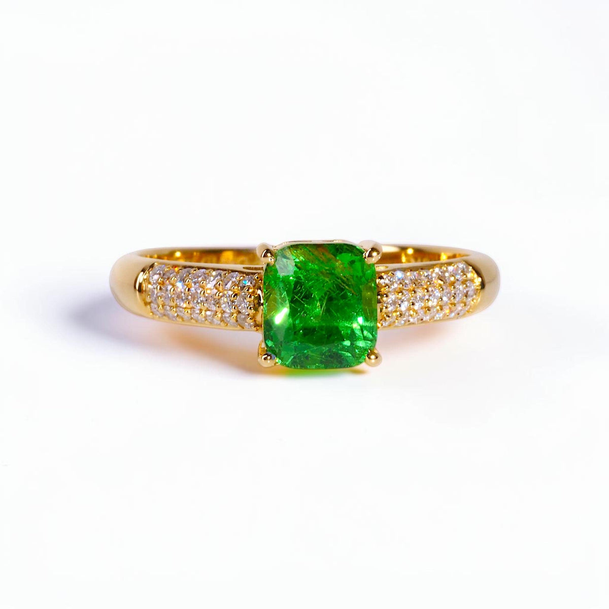 David Harry Jewels 1.44ct Tsavorite Garnet and Diamond Ring in 18ct Yellow Gold