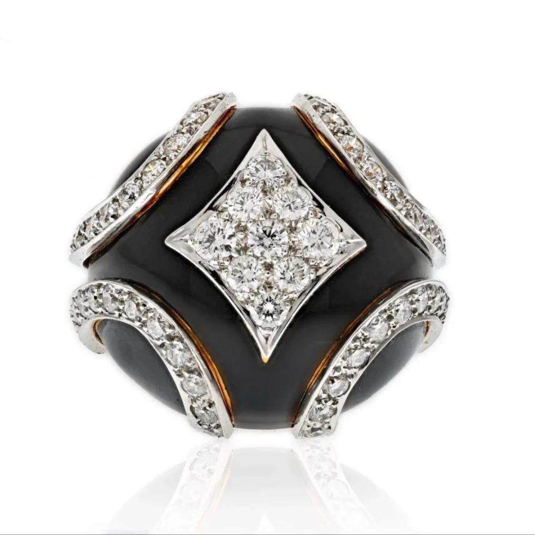 David Webb David Webb 18K Black Enamel Diamond Bombe Ring ASC6863