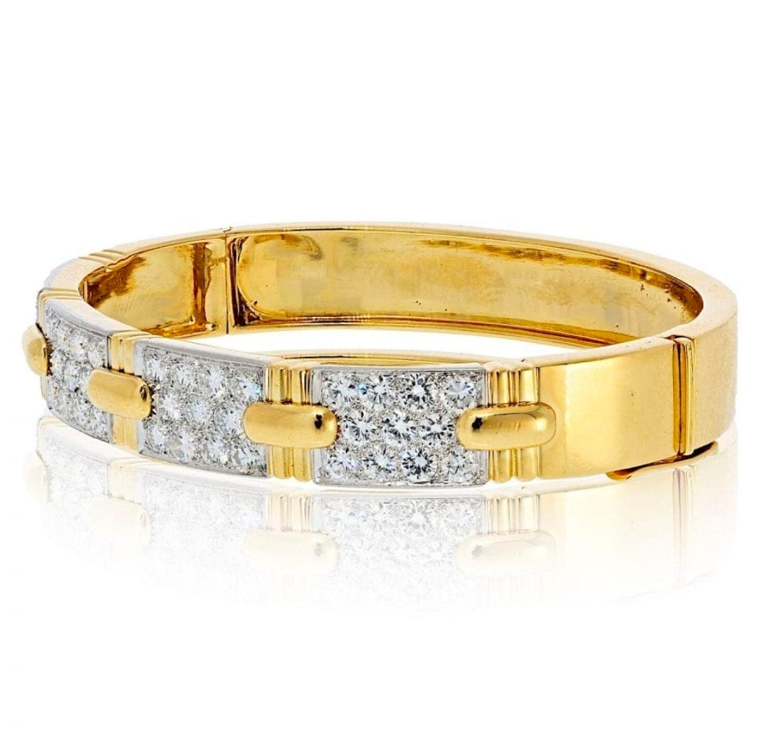 David Webb David Webb 18K Yellow Gold Diamond Stitch Bangle Bracelet ASC6854