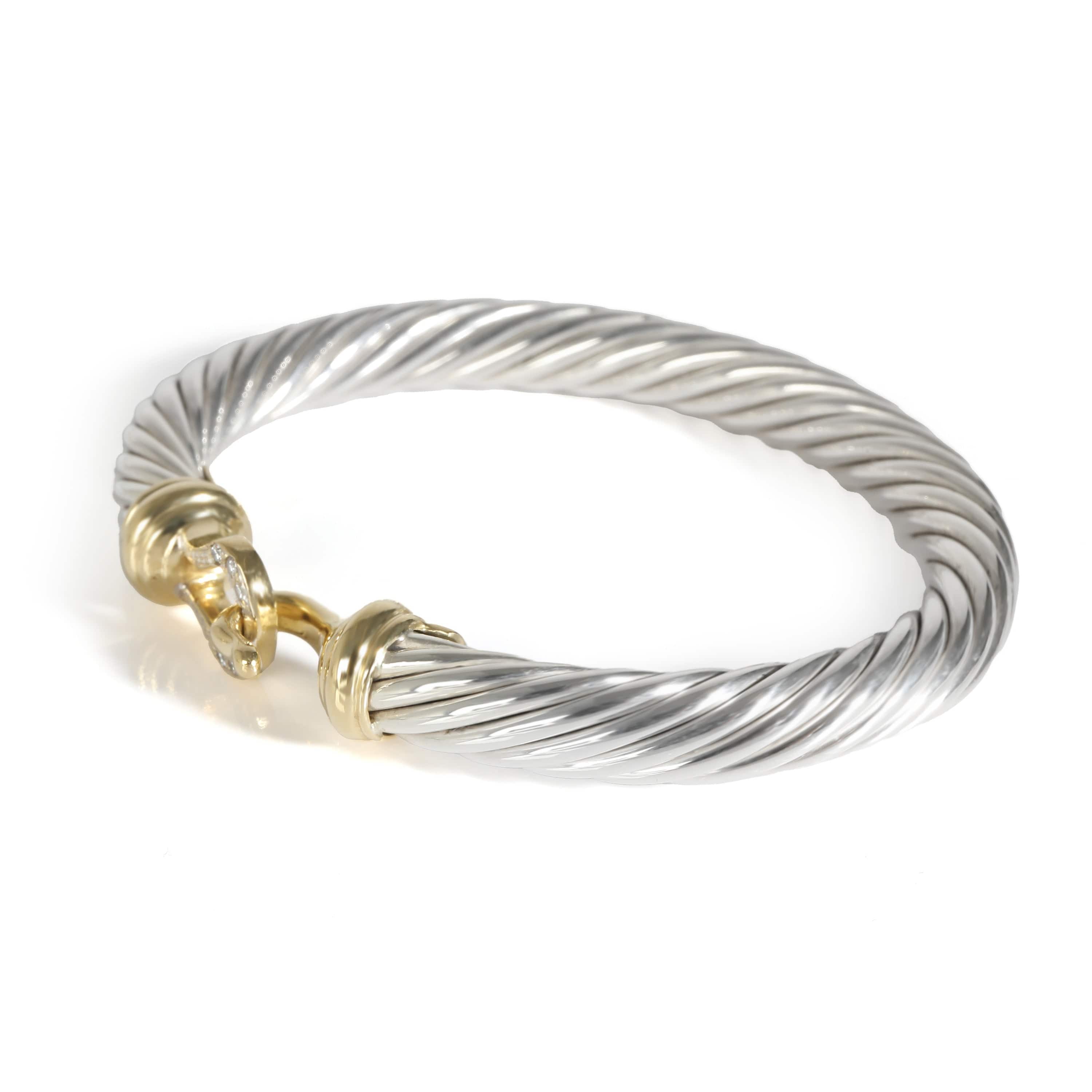 David Yurman David Yurman Cable Buckle Bracelet in 18k Yellow Gold/Sterling Silver 0.06 CTW