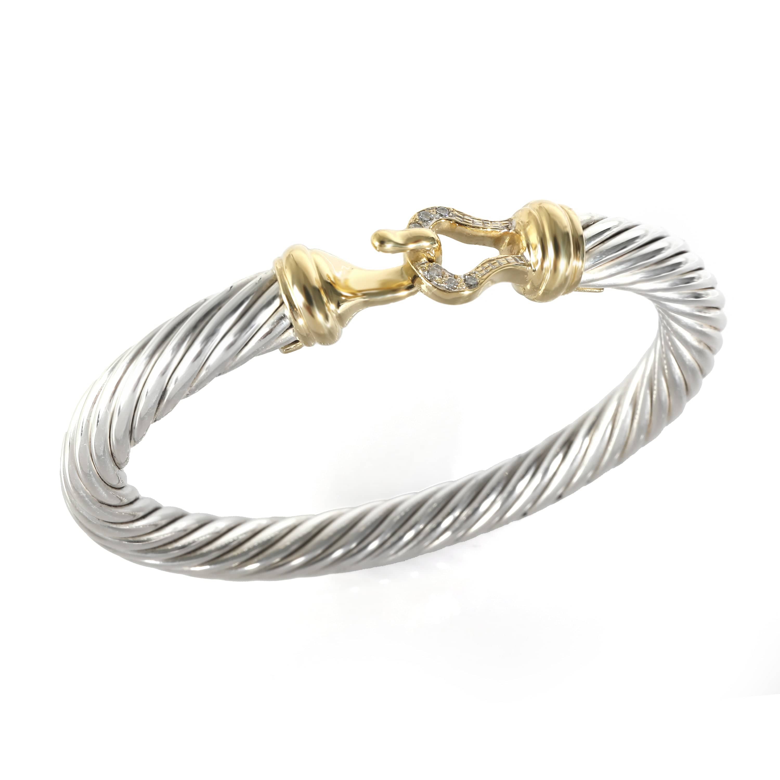 David Yurman David Yurman Cable Buckle Bracelet in 18k Yellow Gold/Sterling Silver 0.06 CTW