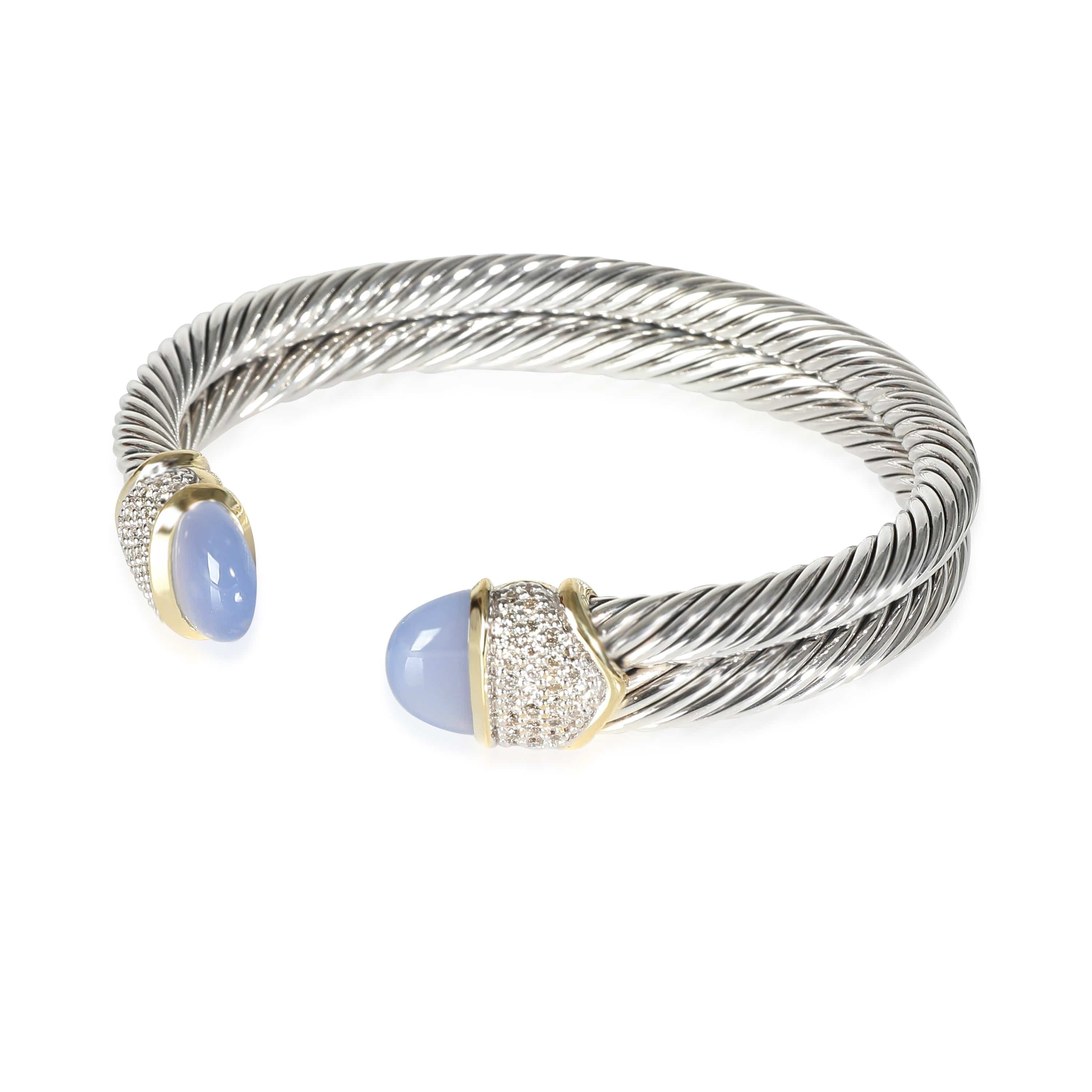 David Yurman Dyed Chalcedony & Diamond Cable Cuff Bracelet in Silver 0.50CTW