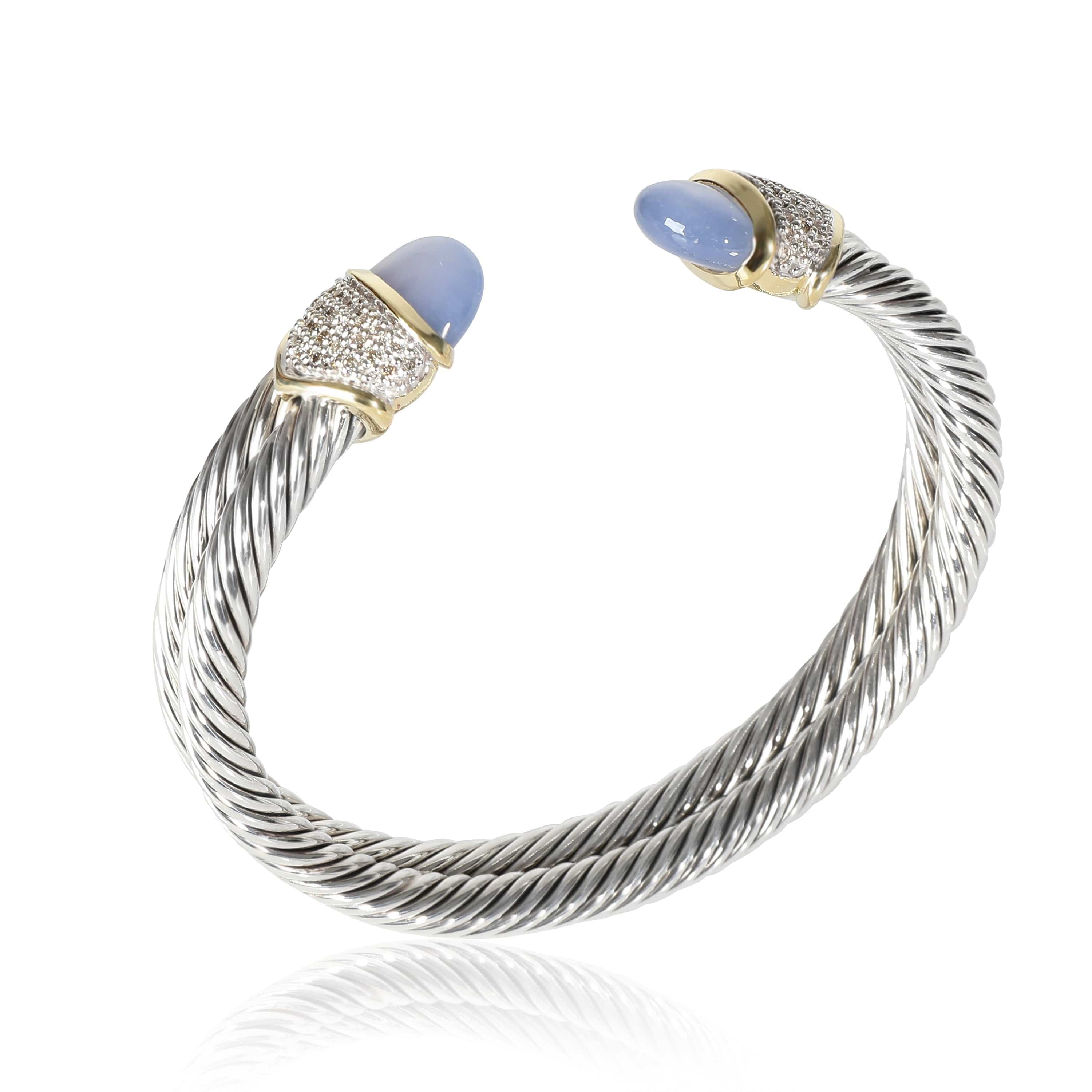 David Yurman Dyed Chalcedony & Diamond Cable Cuff Bracelet in Silver 0.50CTW