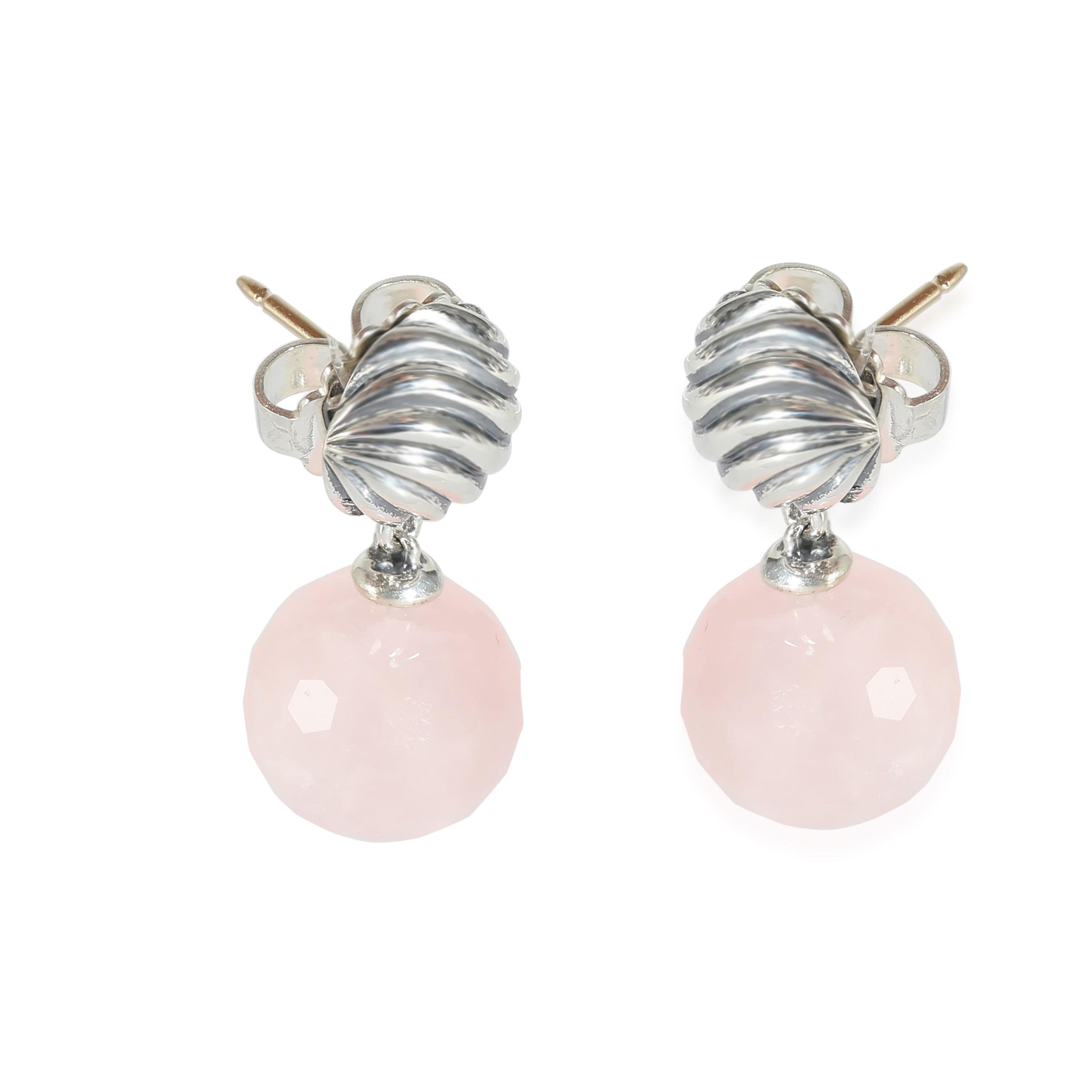 David Yurman David Yurman Sculpted Cable & Rose  Quartz Earrings in  Sterling Silver