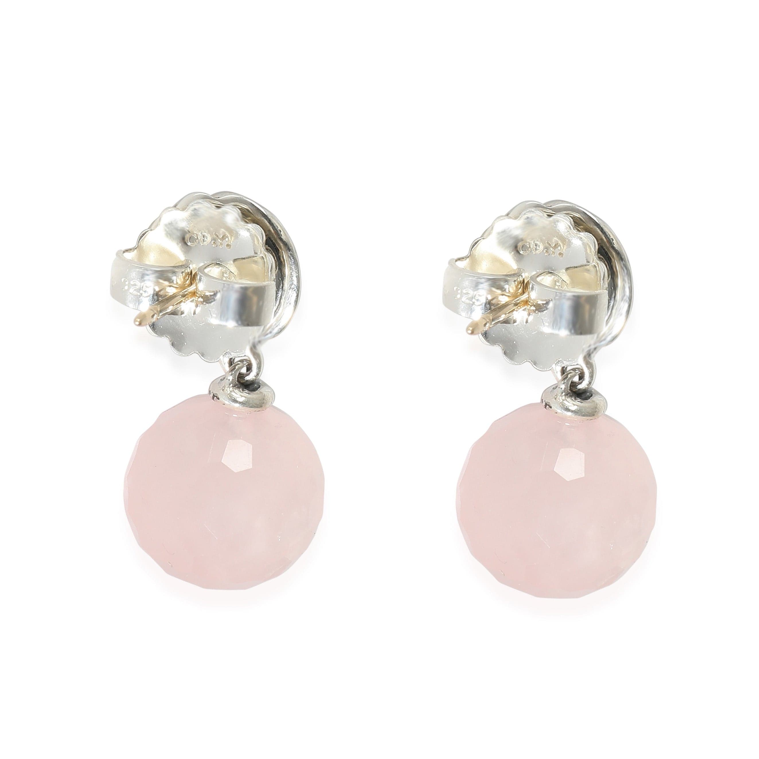 David Yurman David Yurman Sculpted Cable & Rose  Quartz Earrings in  Sterling Silver