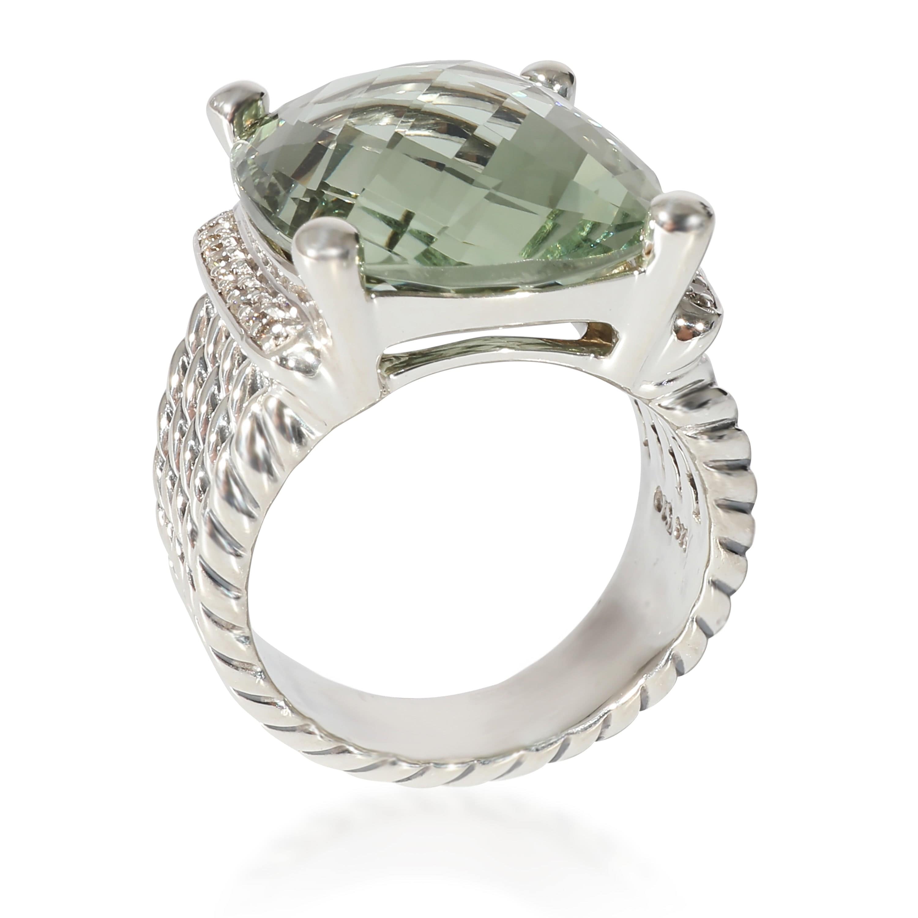 David Yurman Wheaton Prasiolite Diamond Ring in Sterling Silver Green 0.2 CTW