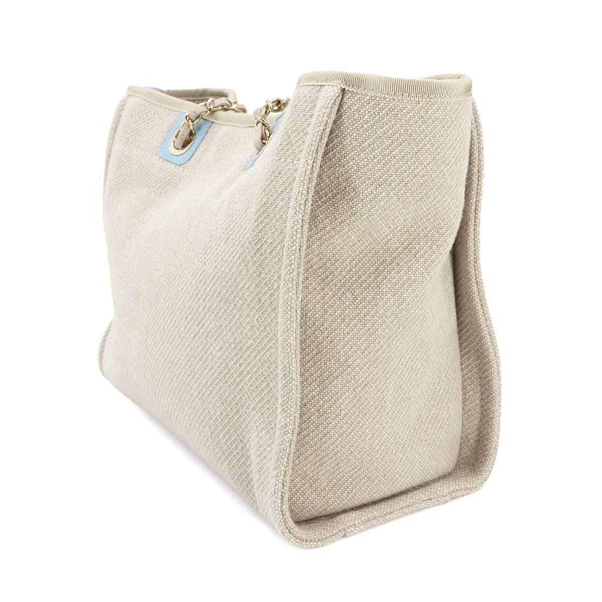 CHANEL Deauville MM Chain Tote Bag Canvas Leder Beige A67001 Handtasche 902995653