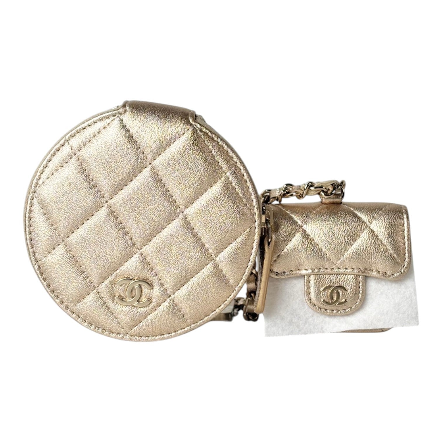 Chanel Gold Zip Coin Wallet with Airpod Case