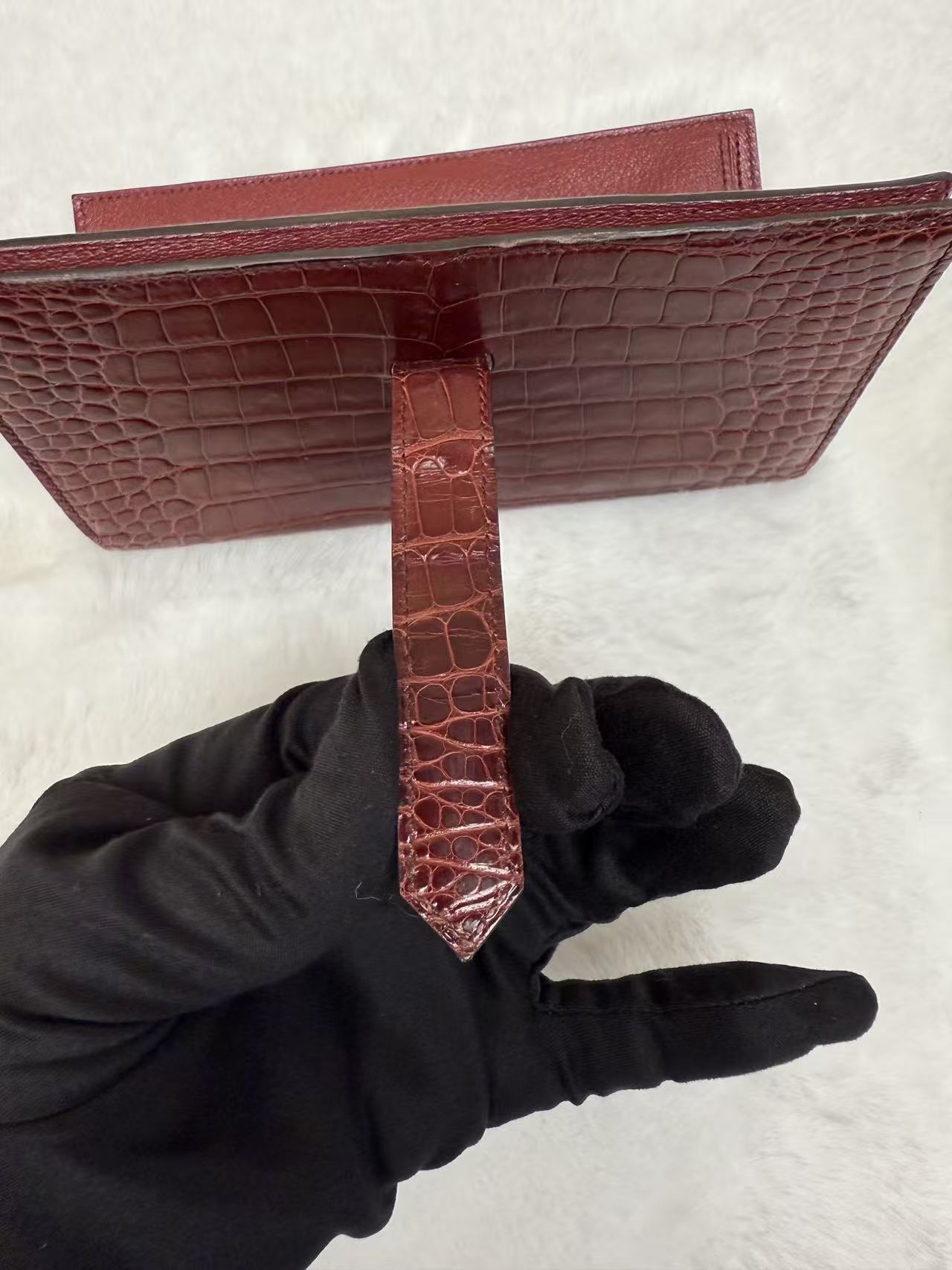 Hermès bearn Luxury Crocodile Embossed Leather Wallet - Burgundy