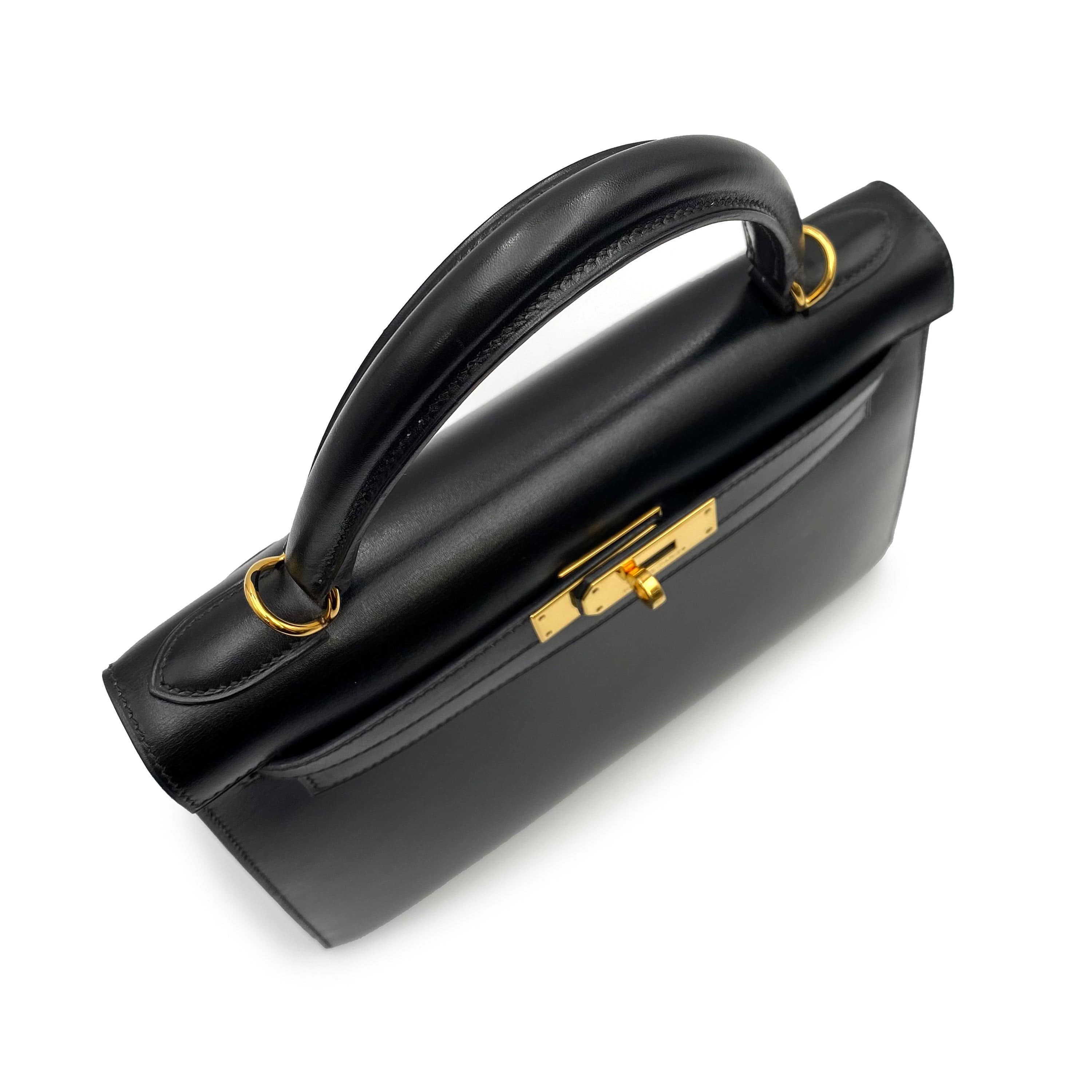 DESIGNER_Chanel HERMES KELLY 28 SELLIER BLACK BOXCALF HAND SHOULDER BAG □I