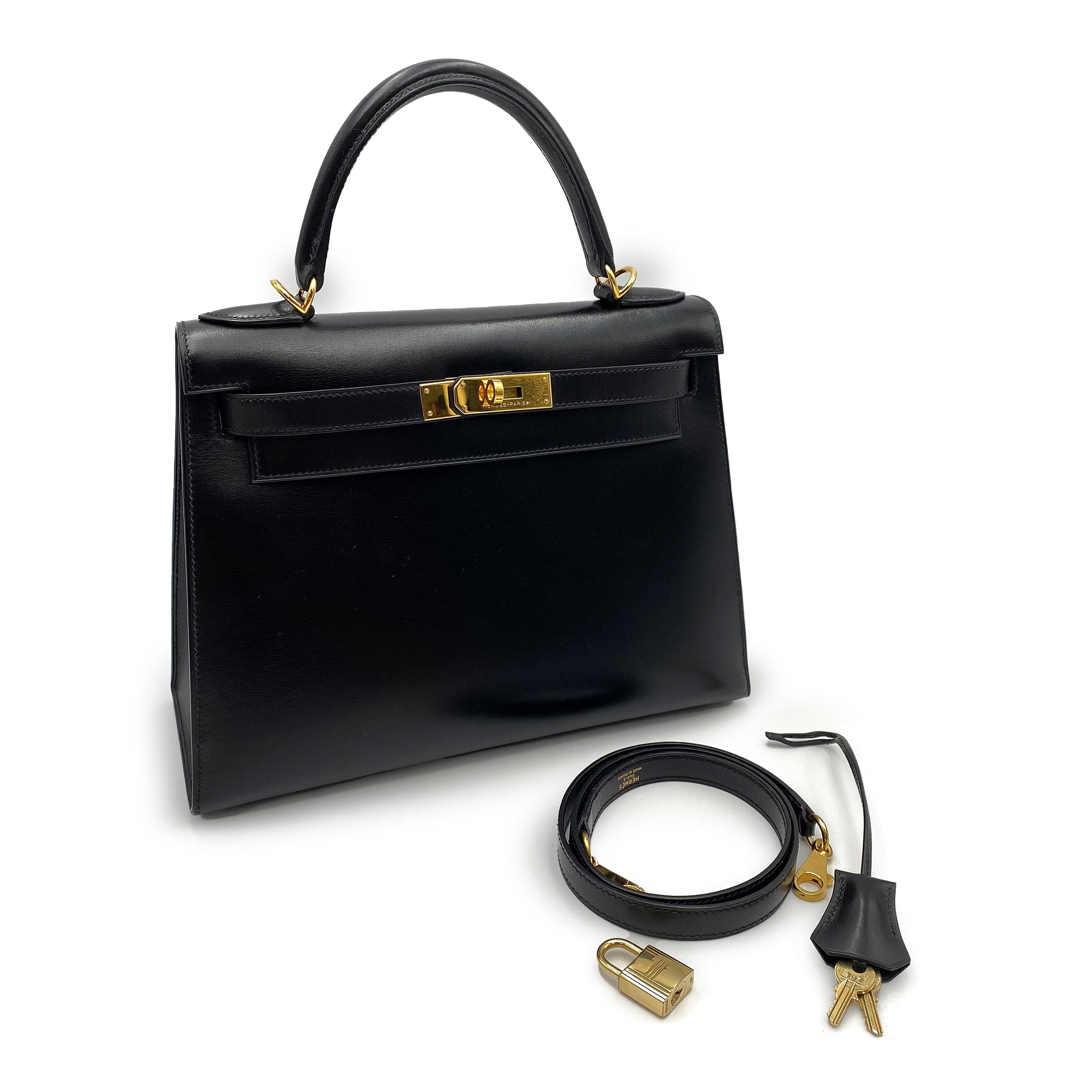 DESIGNER_Chanel HERMES KELLY 28 SELLIER BLACK BOXCALF HAND SHOULDER BAG □I