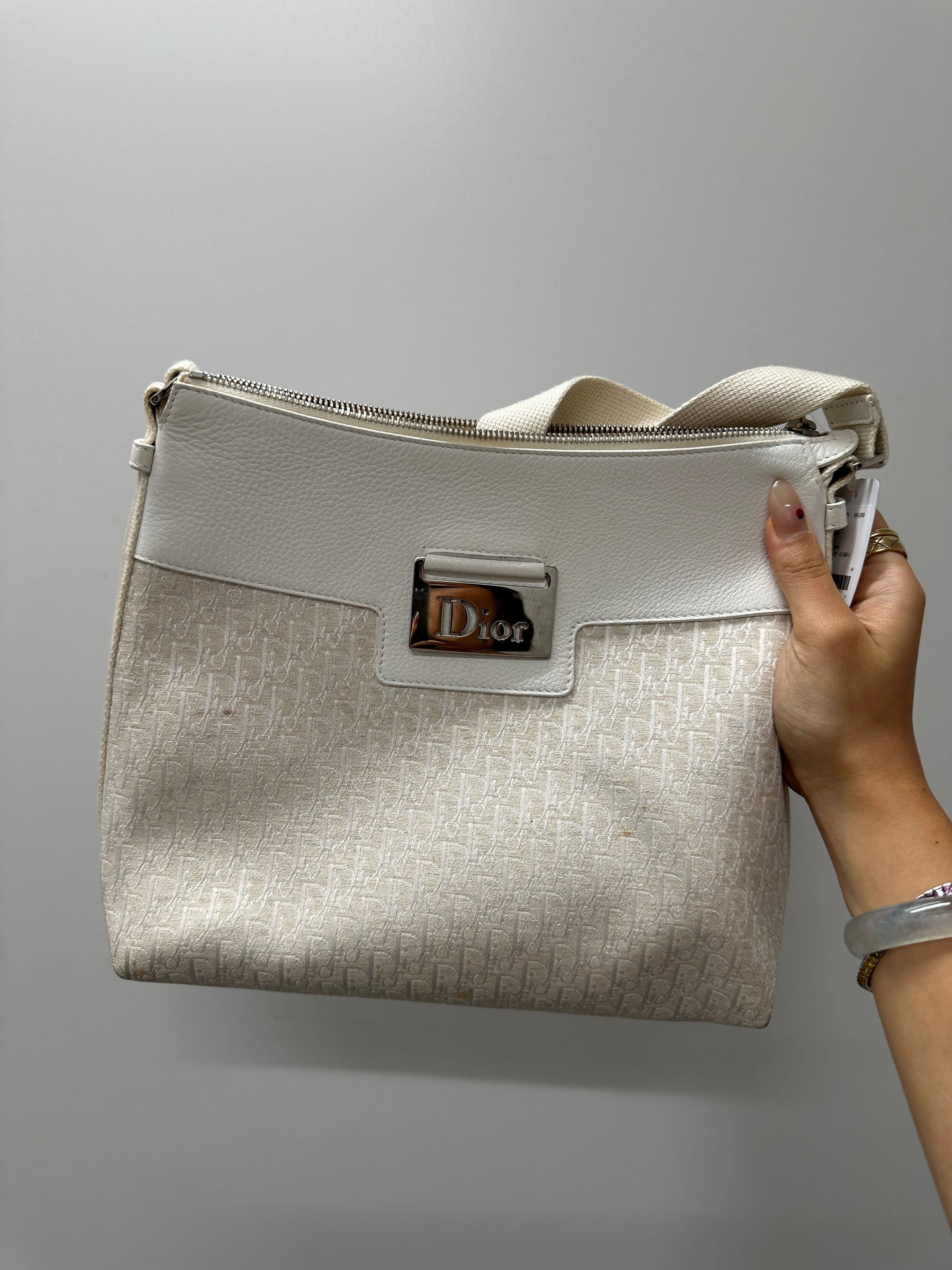 DIOR DIOR Canvas×Leather White SV Trotter Shoulder Bag B0821RFP79