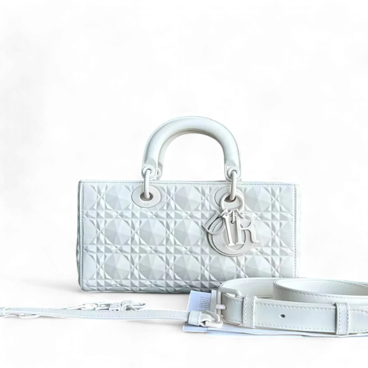 Dior DIOR D-JOY MEDIUM LATTE CANNAGE CALFSKIN DIAMOND MOTIF WHITE SYCM645