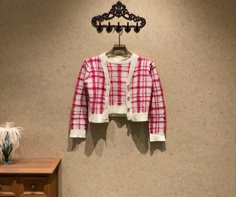 Dior Dior Red and White Check Wool Vest Cardigan Set / Size 36 / 99% New / 35889 SYCF35889