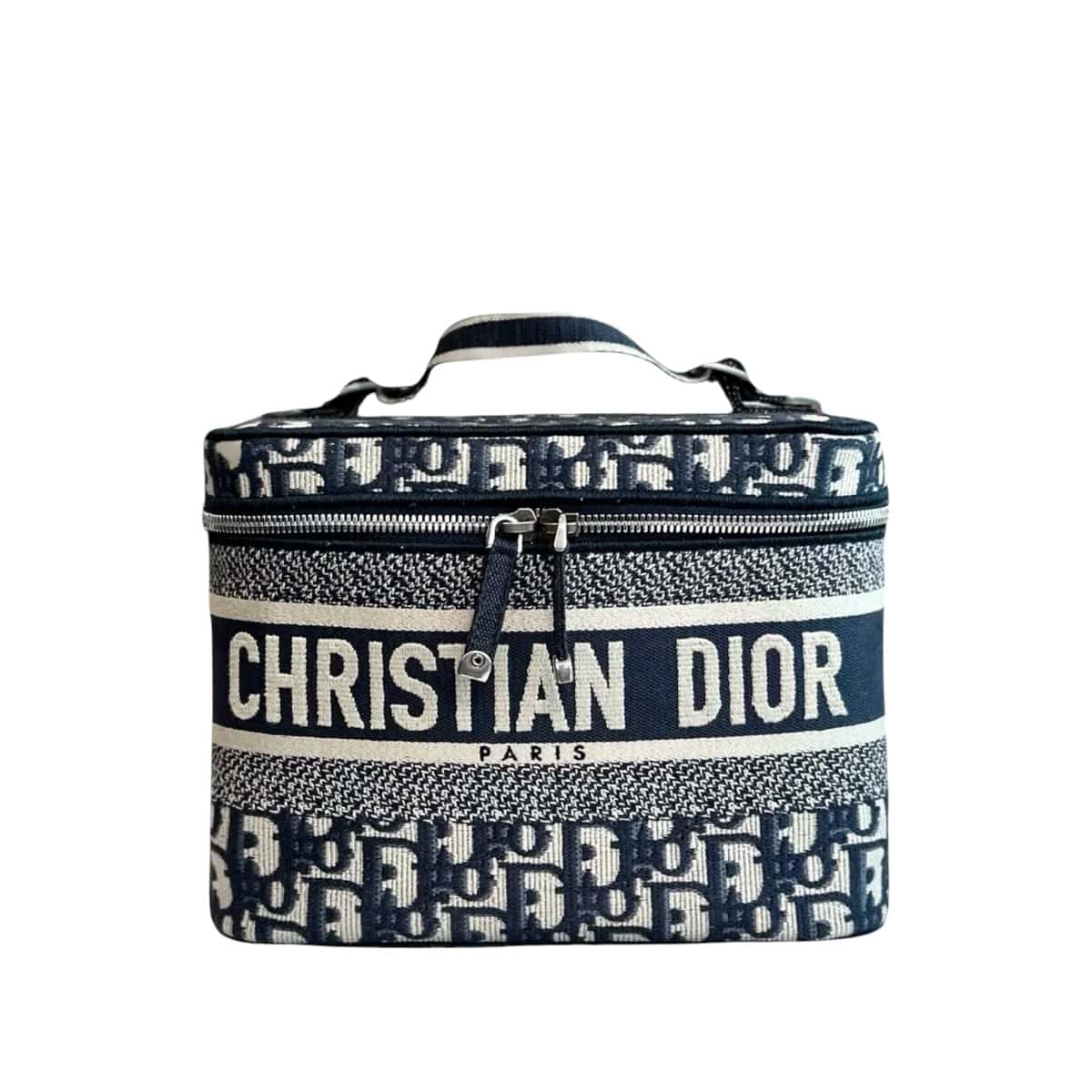 Dior DIOR VANITY OBLIQUE EMBROIDERY TOP HANDLE BAG IN JACQUARD BLUE SHW SYCM646