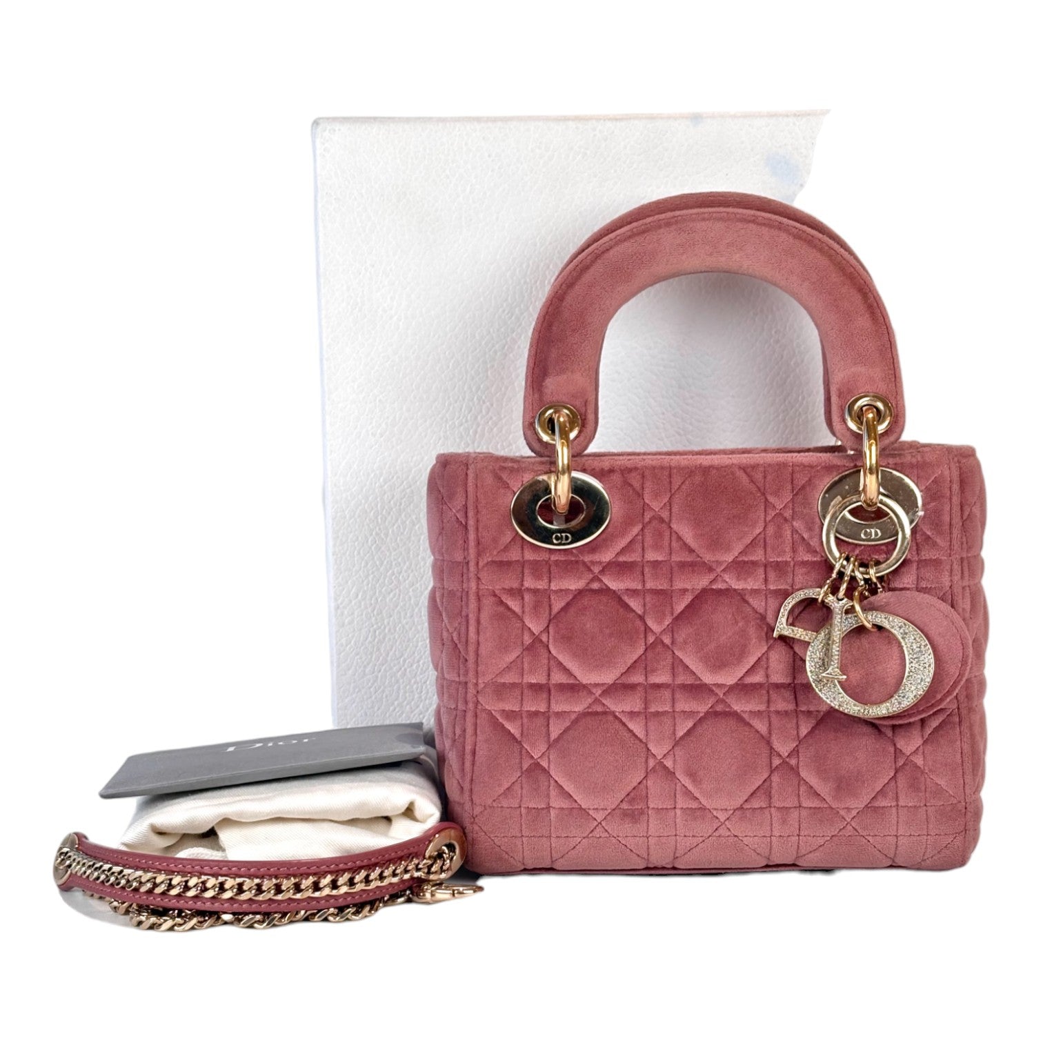 Dior Dior Lady Dior Mini Old Pink Velvet Bag