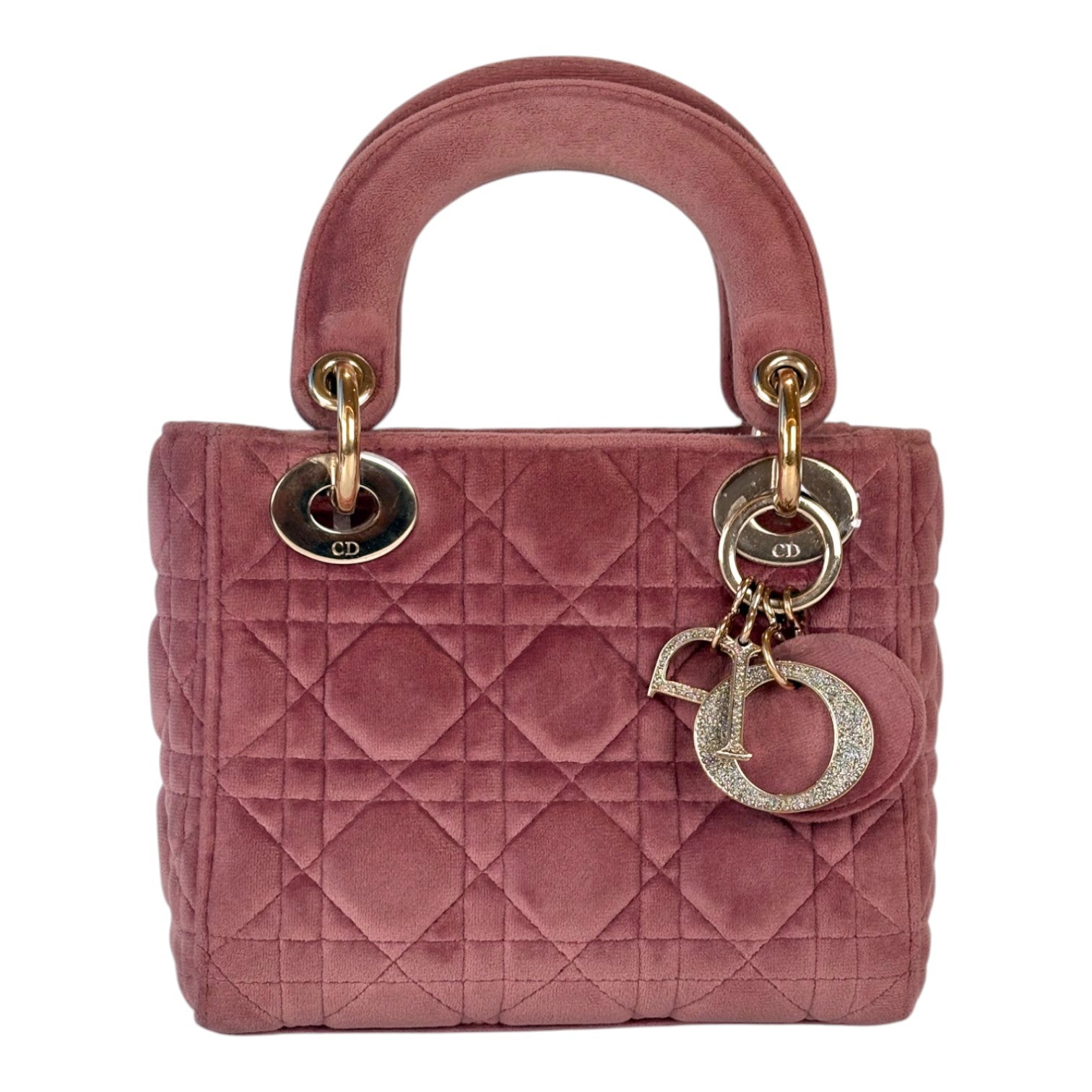 Dior Dior Lady Dior Mini Old Pink Velvet Bag
